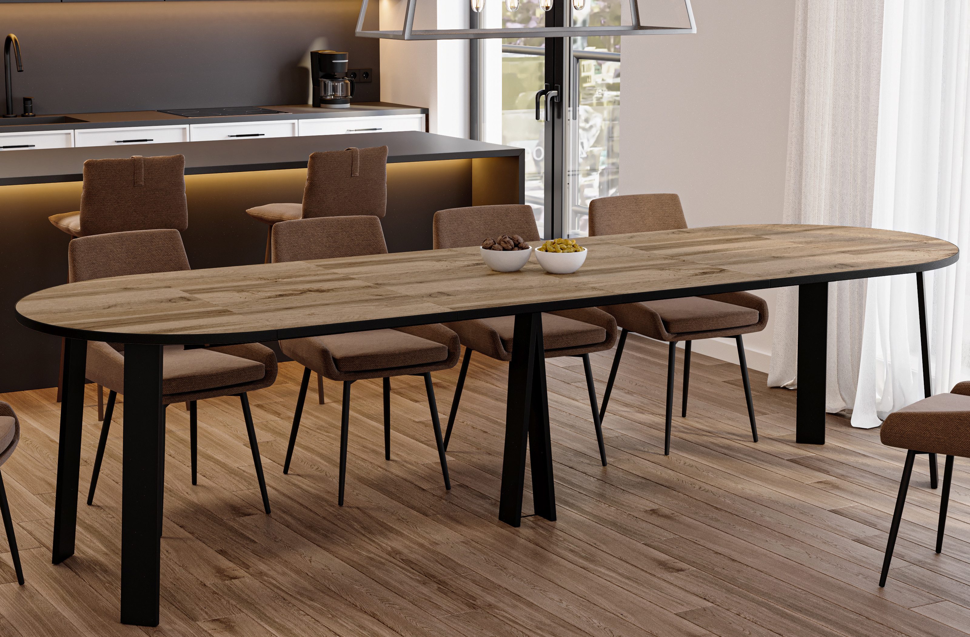 Endo-Moebel Esstisch XXL "Mars" 100-312cm ausziehbar, runder erweiterbarer günstig online kaufen