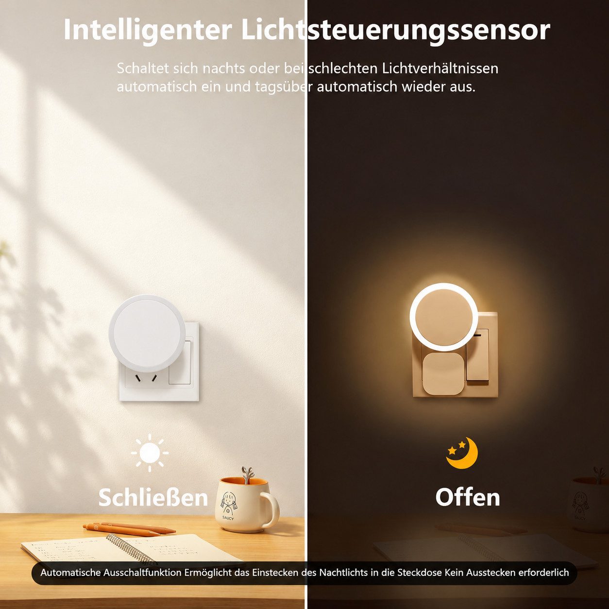 ibettertec Nachttischlampe LED Nachtlicht,Steckdosenlicht,Bettlampe,energiesparend,warmweiß, LED fest integriert, Nachtlampe Einstellbare Helligkeit, stufenlose – Bild 2 von 5