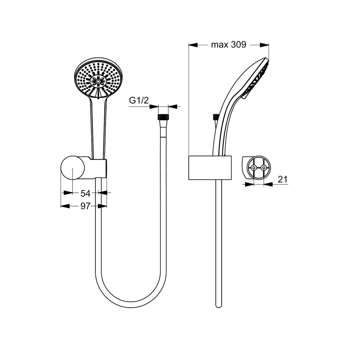 Ideal Standard Brausegarnitur IDEALRAIN Handbrause-Set M3 mit 3-Funktionshandbrause Ø 100 mm