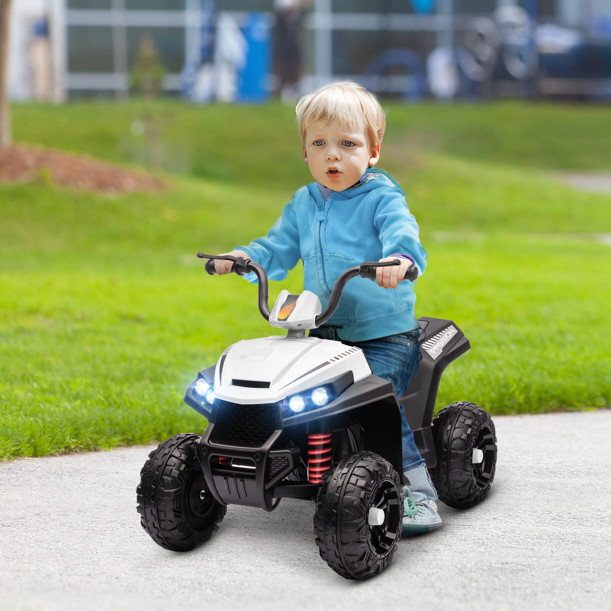 AIYAPLAY Elektro-Kinderquad Quad Bike, 12V elektrische Fahrt auf ATV, Belastbarkeit 30 kg, (1-tlg), für 3-5 Jahre Kinder, 5 km,h, Metall, Weiß