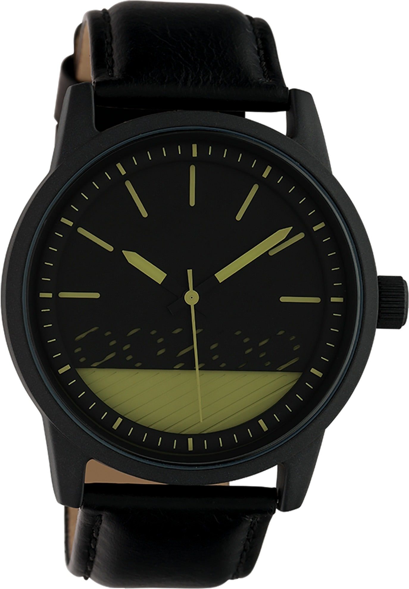 OOZOO Quarzuhr Oozoo Damen Armbanduhr OOZOO Timepieces, Damenuhr rund, groß (ca. 45mm), Lederarmband schwarz, Fashion