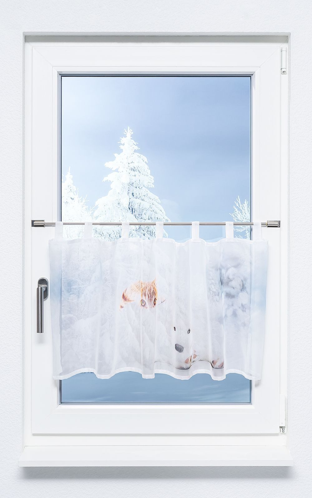 LYSEL® Scheibengardine Kätzchen und Welpe (1 St), transparent, HxB 45x120cm