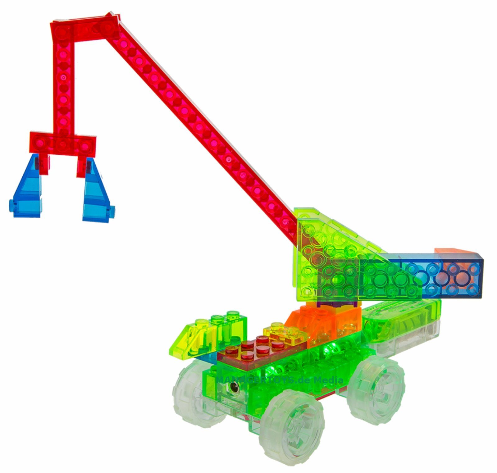 Laser Pegs Modellbausatz Bulldozer Klemmbausteine 4 in 1 LED Licht Set Noppensteine Kran Truck