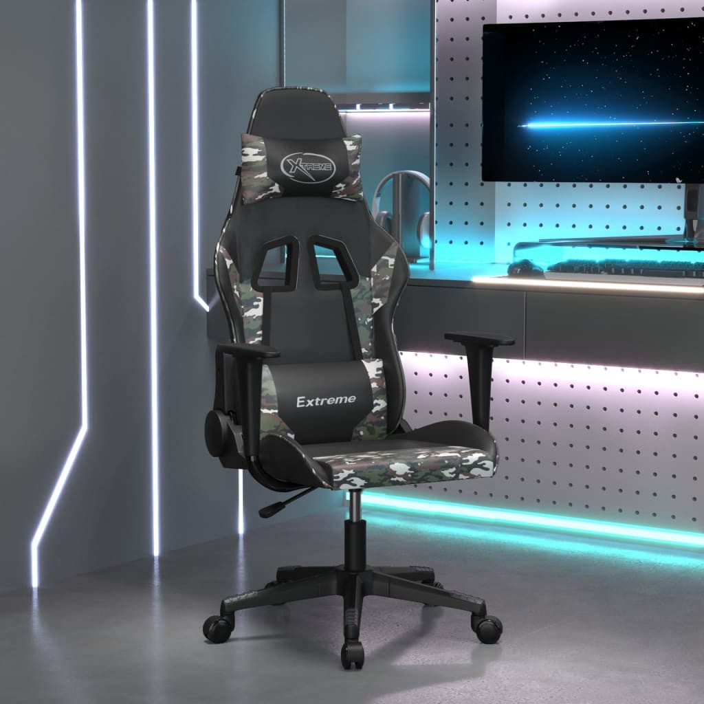 furnicato Gaming-Stuhl Kunstleder Schwarz und Tarnfarben 67x58x118-128 cm (1 St), Ergonomischer Spielstuhl mit Liegefunktion und verstellbarer Höhe