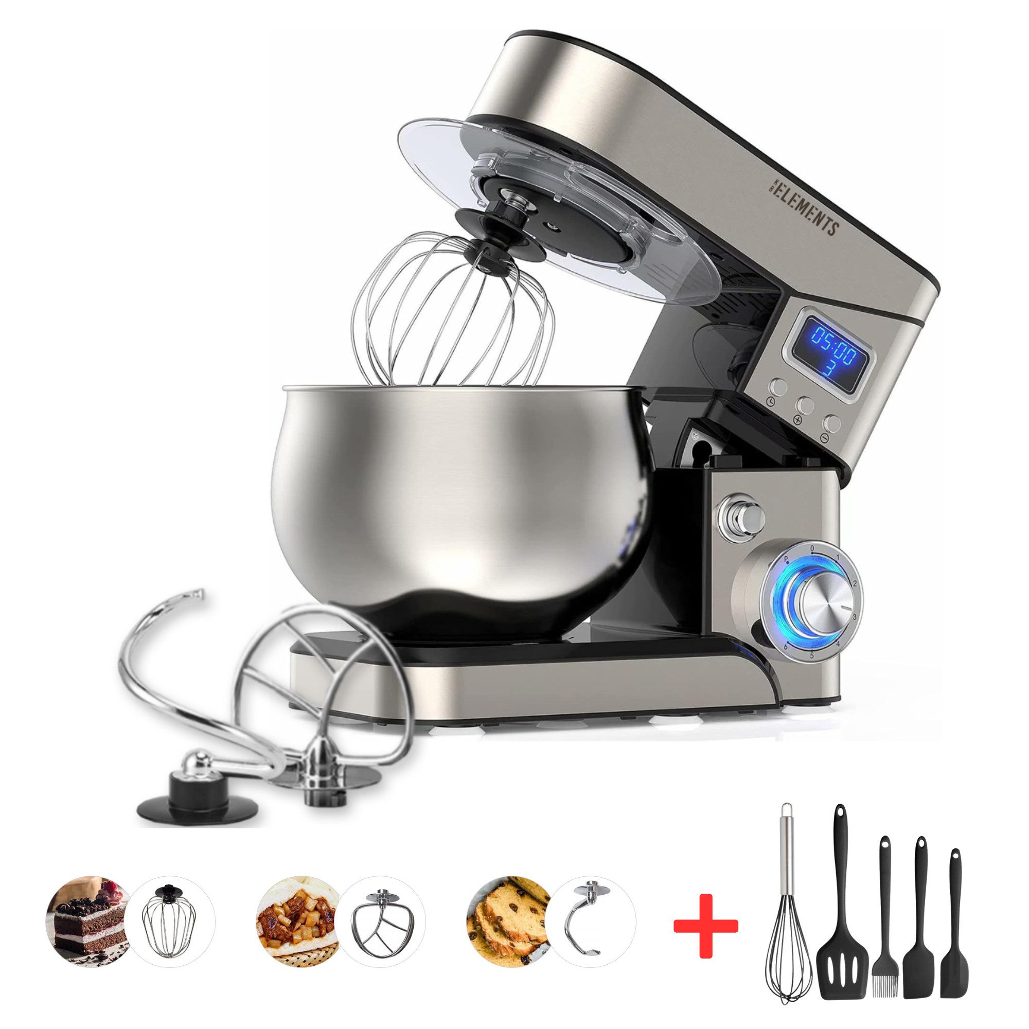 KB Elements Küchenmaschine, 2000,00 W, 5,00 l Schüssel, Edelstahl, LED Anzeige, Timer, Abschaltautomatik, Pulsfunktion