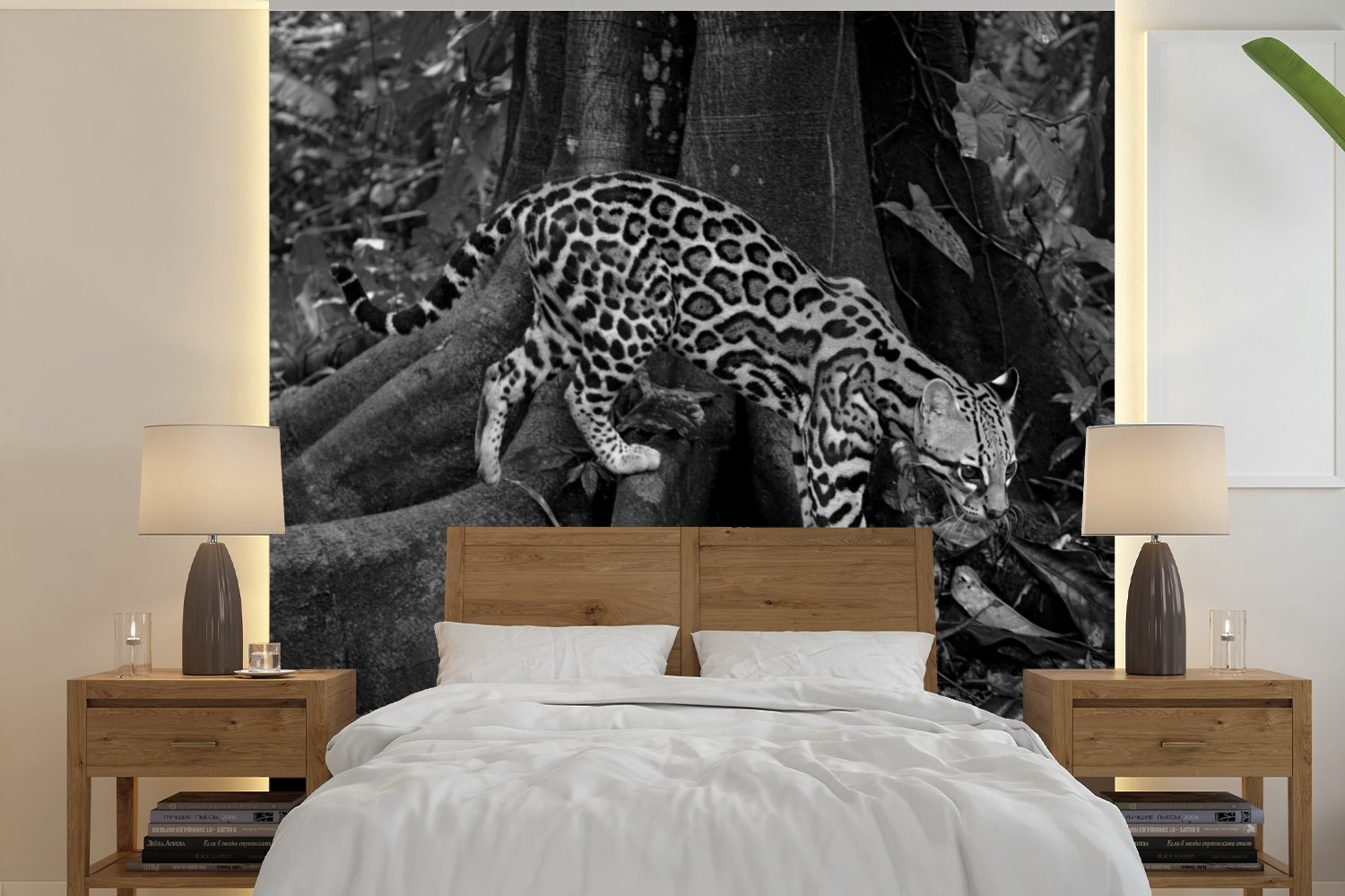 oder St), Dschungel Rica Wohnzimmer Weiß, bedruckt, Costa im von und Schwarz Schlafzimmer, für Wandtapete in Tapete Ozelot Fototapete MuchoWow (5 Vinyl Matt,