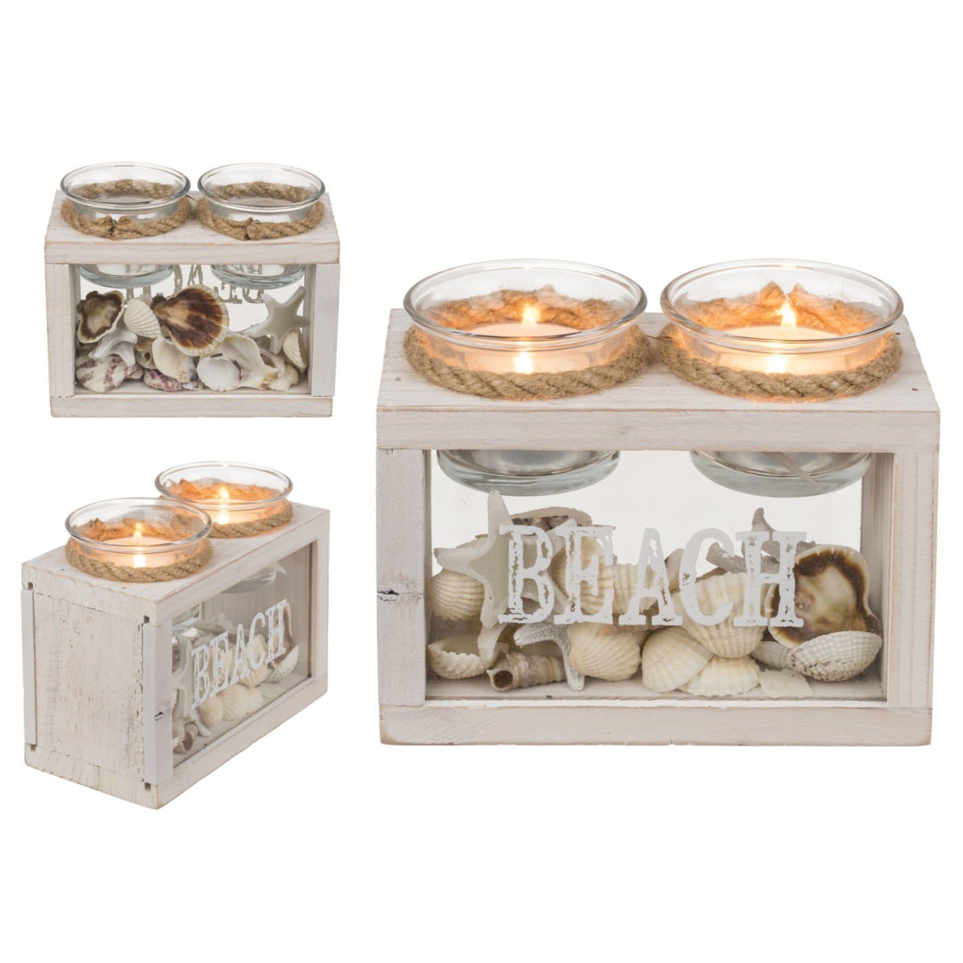 ReWu Teelichthalter OOTB Holzbox Beach mit 2 Teelichthaltern & Muscheldeko. € 12,95