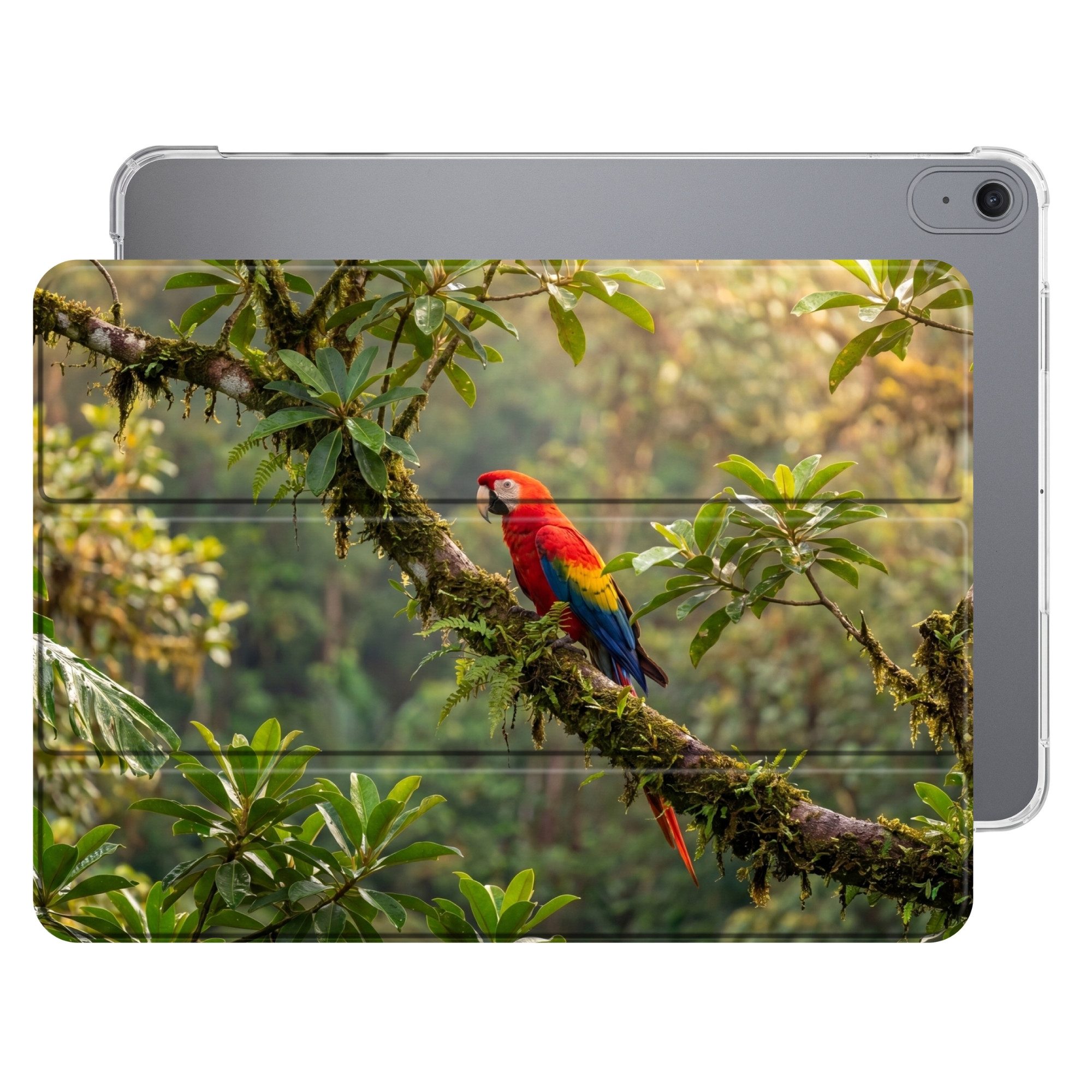 OnlyWow Tablet-Hülle Apple iPad Air 2025 13 inch Ara - Dschungel - Rot, Smart Cover, Klapphülle, Stoßfest, Bunt