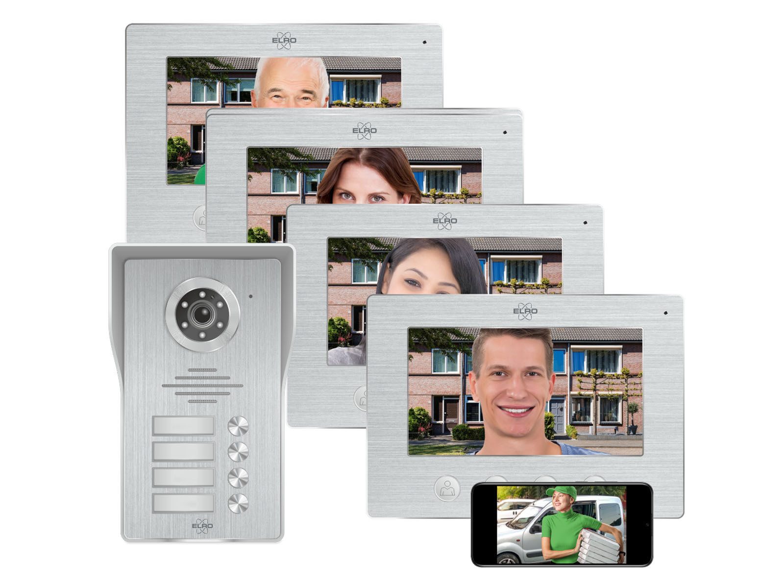 Elro Video-Türsprechanlage (Außenbereich, 7-tlg., mit Full HD Nachtsicht-Türkamera auf Handy, WLAN, Gegensprechanlage)