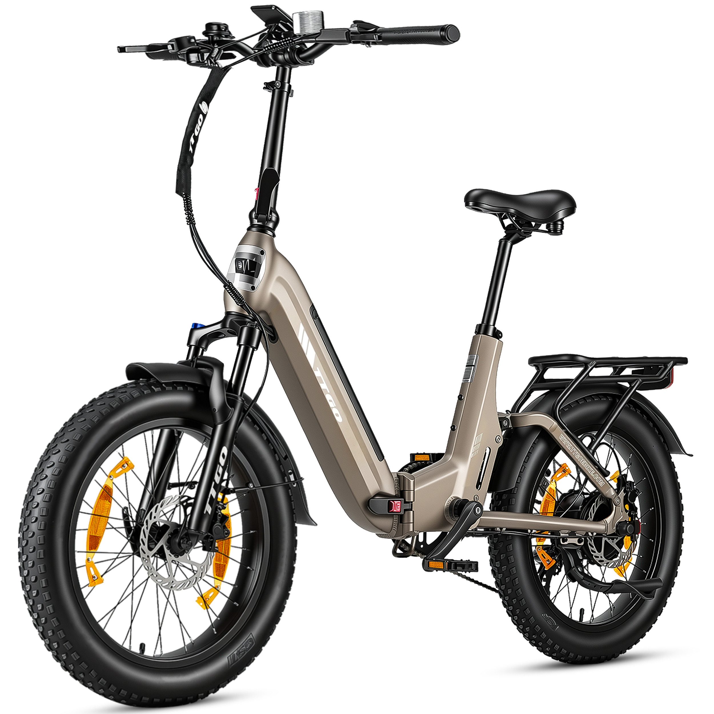 TTGO E-Bike Klapprad 20 Zoll, Fully, Vollfederung, 48V 720Wh, bis zu 150km, 150kg belastbar, 7 Gang SHIMANO, Kettenschaltung, Heckmotor, 720 Wh, (Faltrad, Softtail, hydr. Scheibenbremse, mit Bremslicht), Drehmomentsensor, Lockout-Federgabel, Elektrofahrrad für Damen Herren