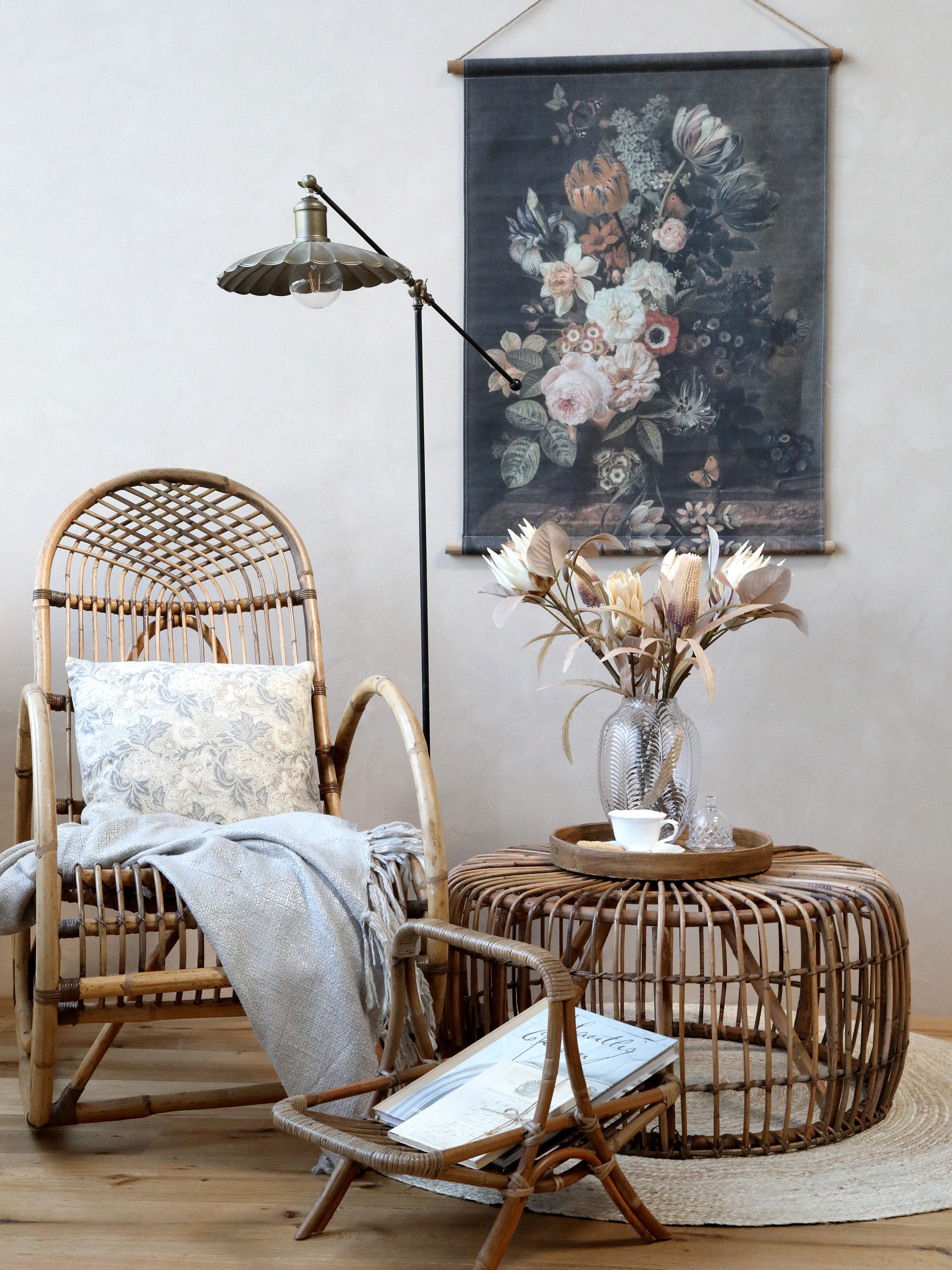 Chic Antique Leinwandbild Stoffbild Leinwandbild zum Hängen floraler Kunstdruck Wandbild Floral, 22231-00 H97x76cm, Leinwandbild