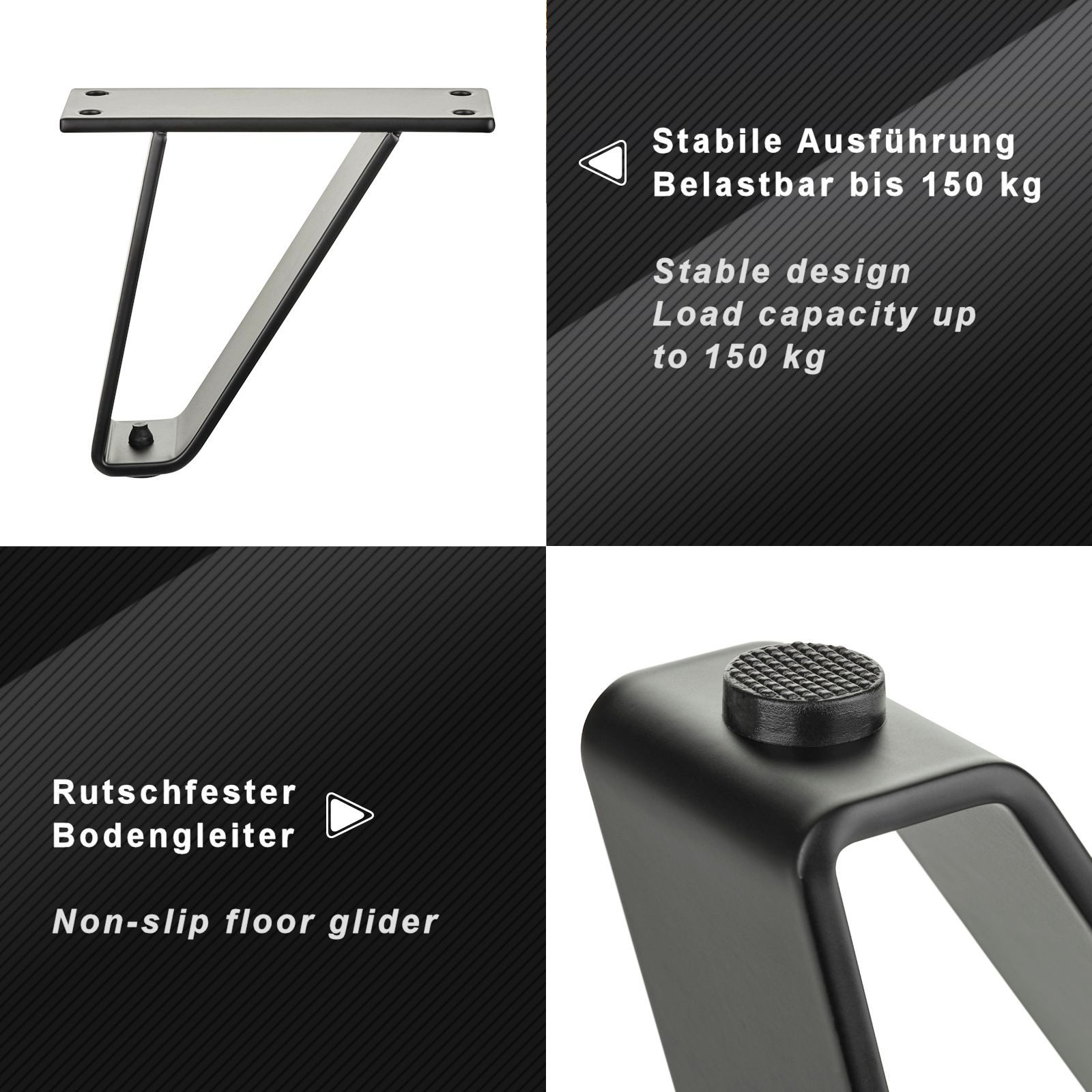 SO-TECH® Möbelfuß TANGO schwarz matt, belastbar bis 150 kg pro Fuß Sockelfuß, (1-St), Vitrinenfuß, Schrankfuß, Höhe 10,85 cm