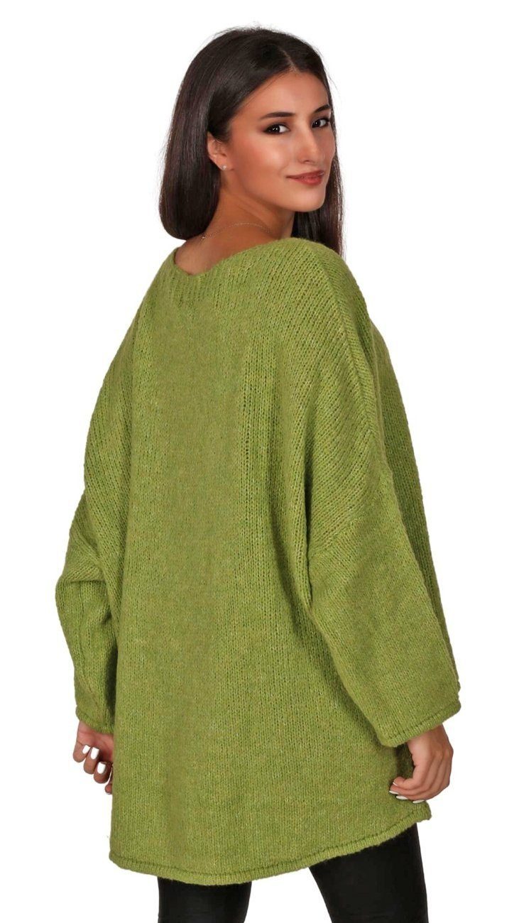 Schnitt Strickpullover Apfelgrün "Adriana" Moda Charis Look im asymmetrischer Oversize