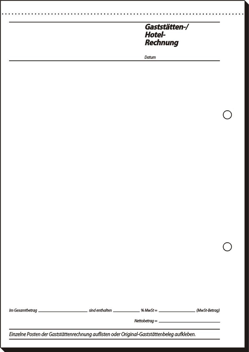 Formularblock Formularbuch Bewirtungsspesennachweis A5 50 Blatt.