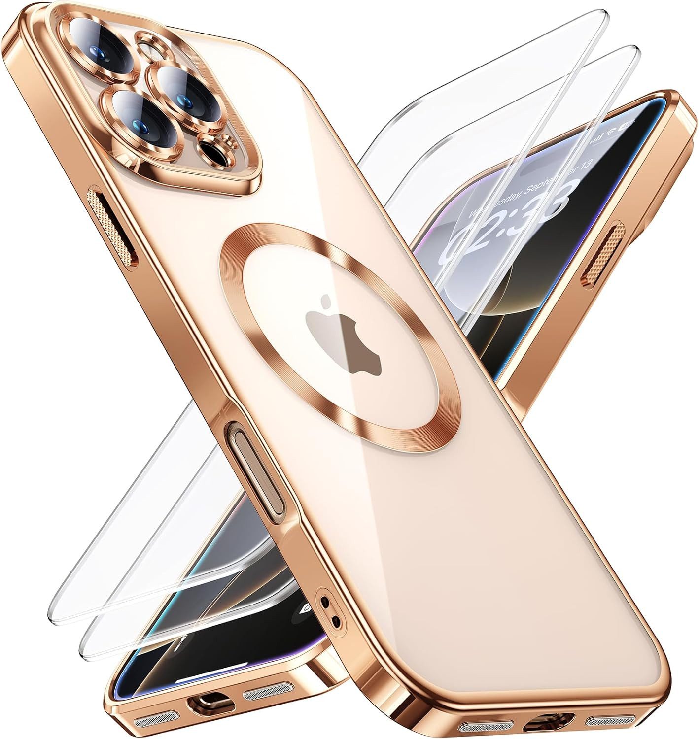 Handyhülle Hülle + 2X Schutzglas für iPhone 16 Pro Max MagSafe Panzerfolie Titan