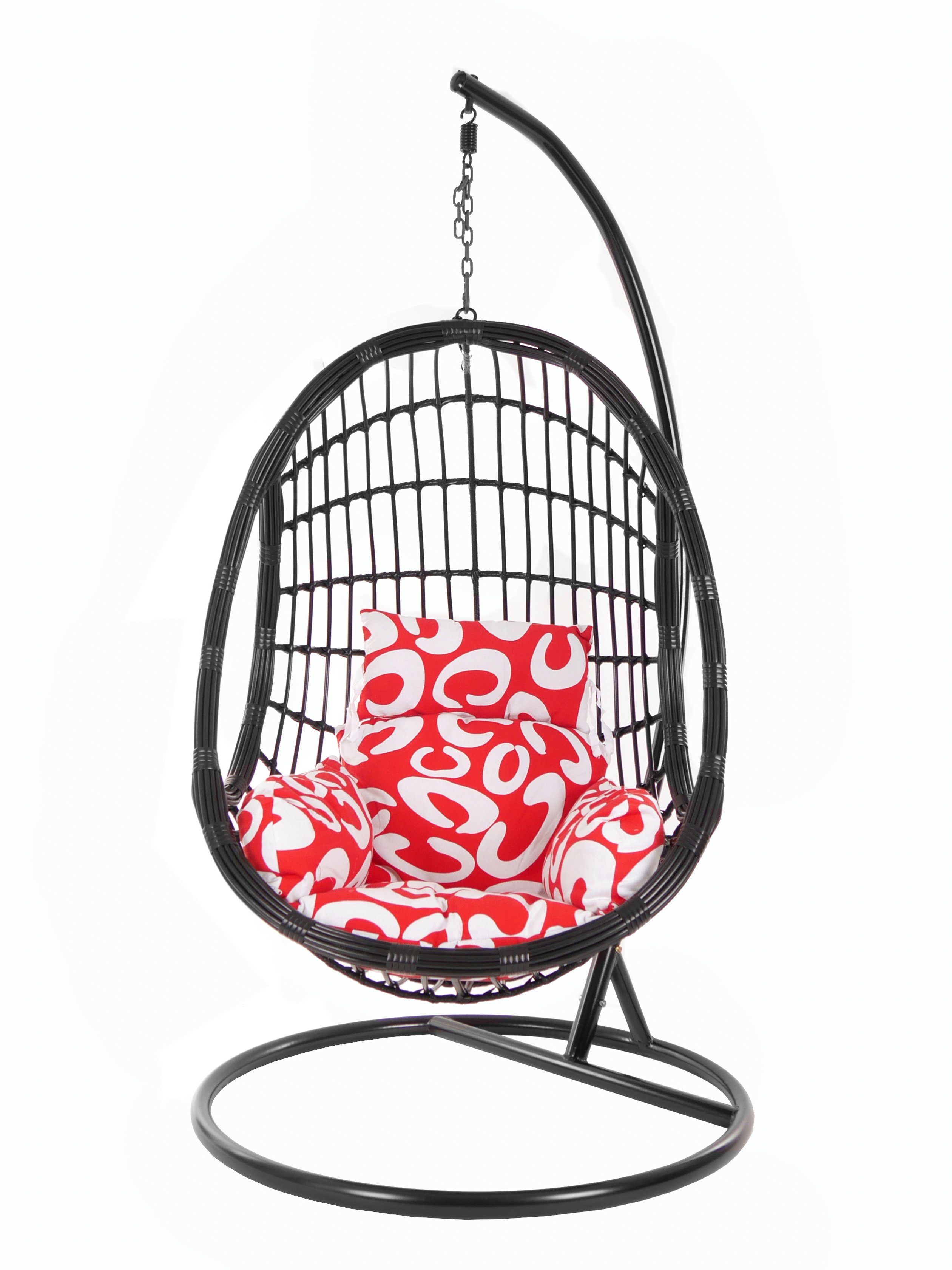 KIDEO Hängesessel PALMANOVA Gestell Chair, Schwarz, Kissen, mit black, Muster Swing (3012 curly) Schwebesessel, und gemustert Loungemöbel, Hängesessel