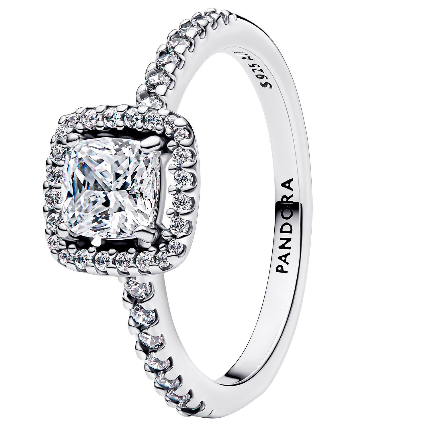 Pandora Silberring Damen-Silber Funkelndes Quadrat Heiligenschein