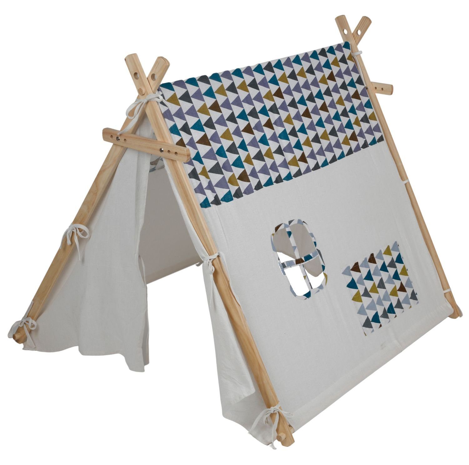 BURI Kuppelzelt Spielzelt mit Fenster Kinderzelt aus Holz Spielhaus für und Baumwolle