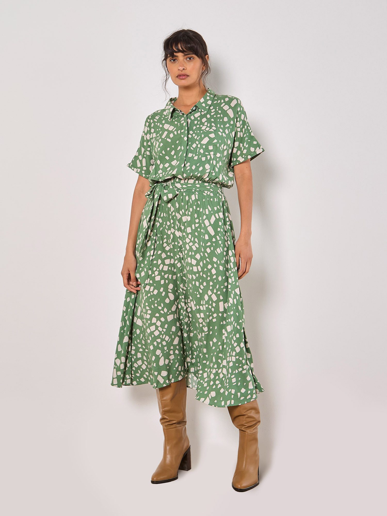 Druckkleid Quadratendruck Hemdblusenkleid