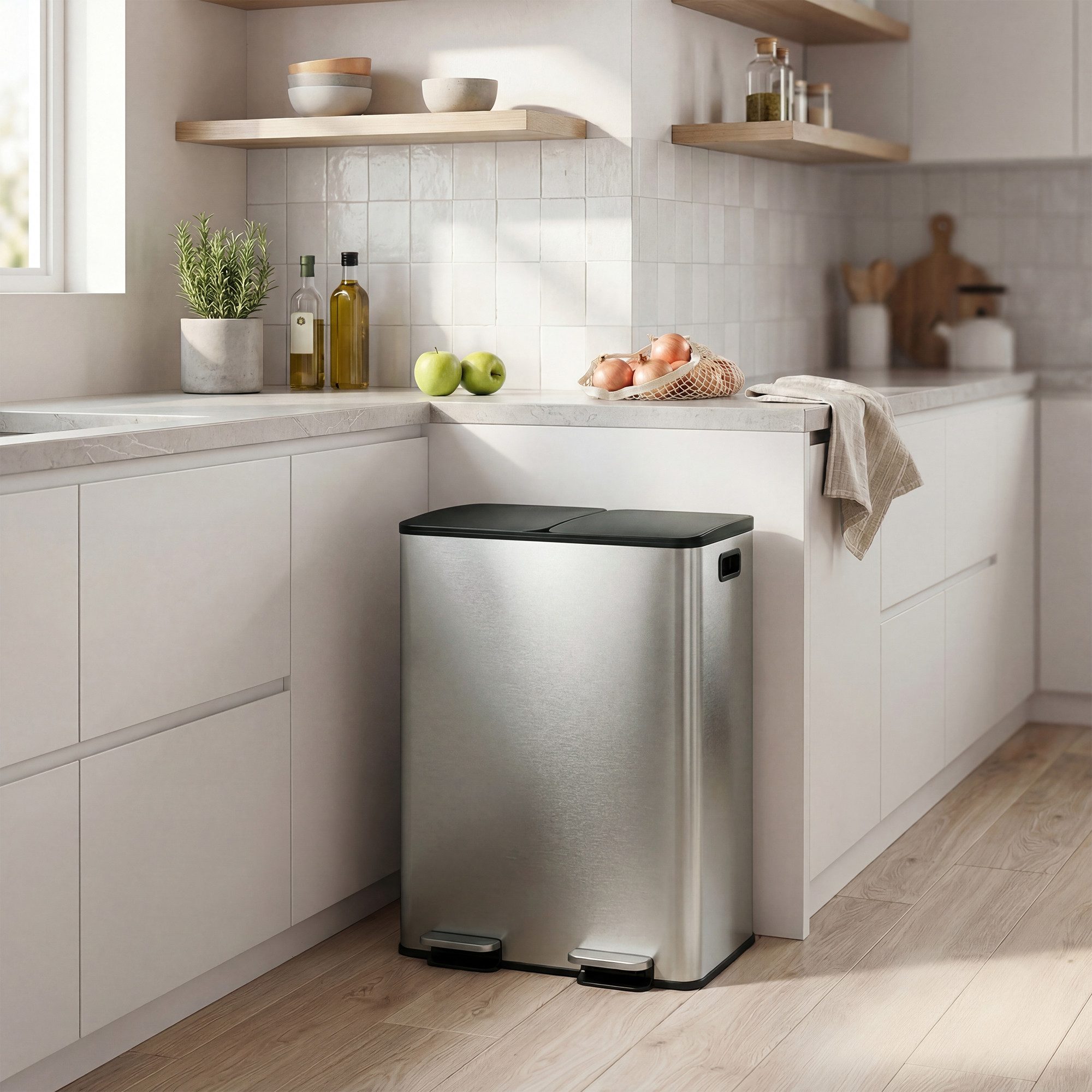 SONGMICS Mülleimer Mülltrennsystem, Mülleimer Küche, 2 x 30 Liter, 2 Fächer, Abfalleimer, Softclose