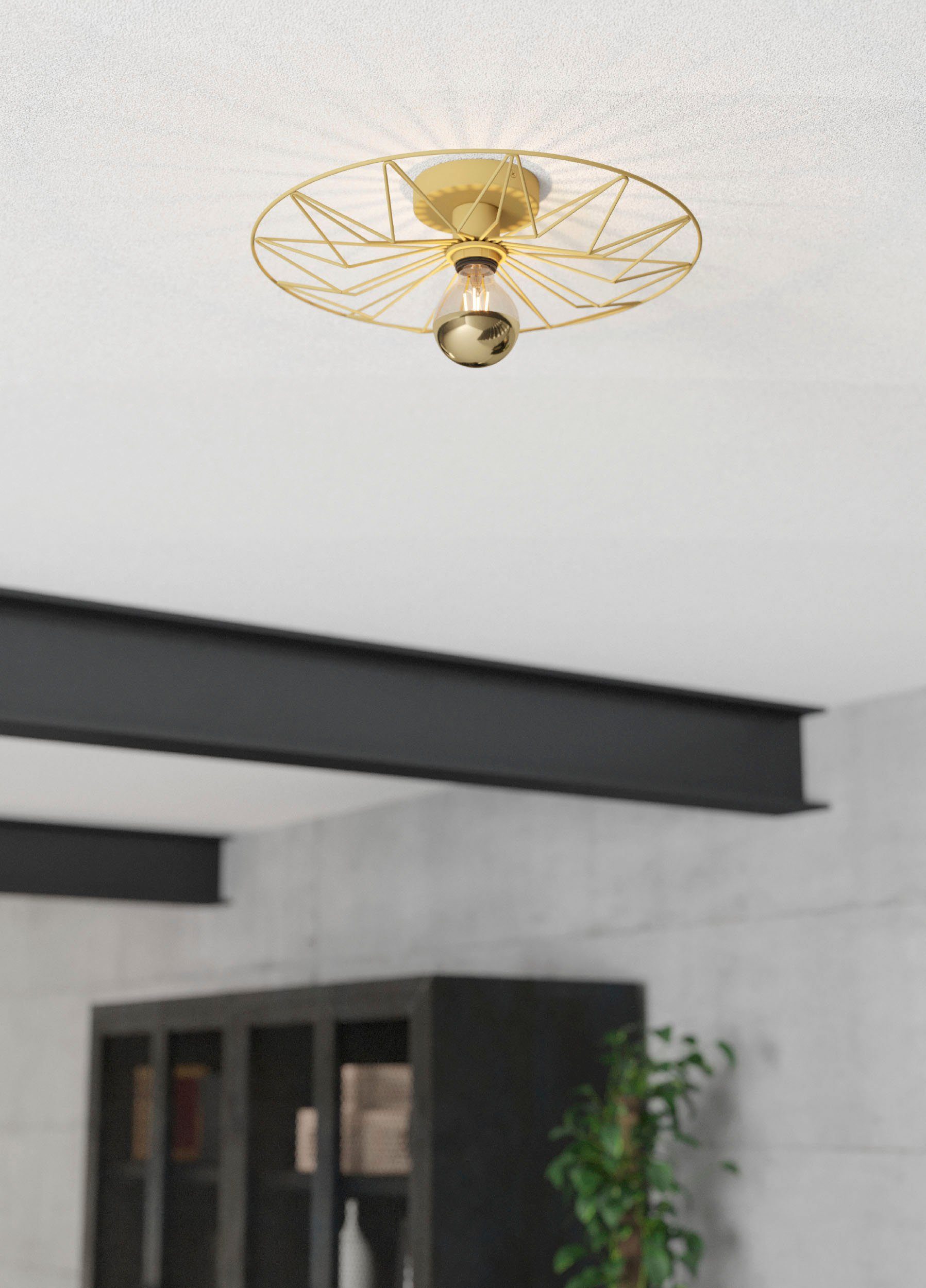 EGLO Wandleuchte CASTANUELO Deckenlampe, Stahl, E27, Wohnzimmerlampe, Flurlampe, Lampe, ohne Leuchtmittel, Leuchtmittel wechselbar, Wand-/Deckenleuchte, Schlafzimmer, H10,5 x Ø42,5 cm, gold, 1X40W exkl.