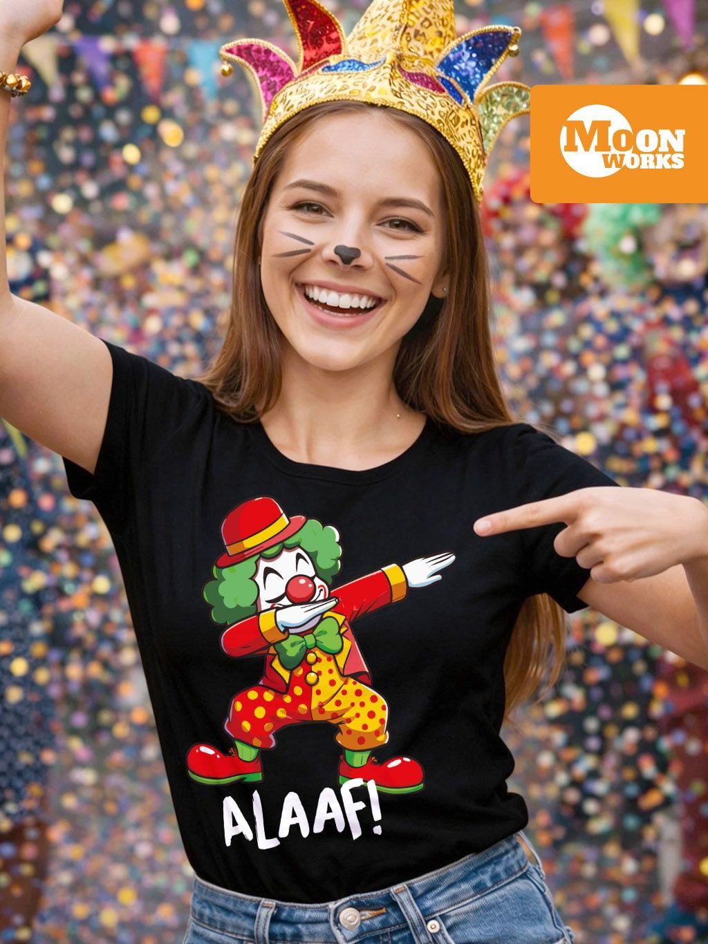 MoonWorks Print-Shirt Damen T-Shirt Alaaf Helau Fasching Karneval Dabbing Clown mit Print