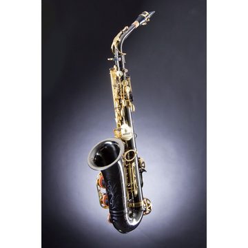Monzani Saxophon, MZAS-333 Altsaxophon, Schwarz Lackiert, Messingkorpus, Inklusive Mundstück und Koffer, Rucksackvorrichtung, Gravur, Stimmung Eb, 2.62 kg, Ideal für Einsteiger und Zweitinstrument, Altsaxophon, Schwarz Lackiert, Einsteiger saxophon