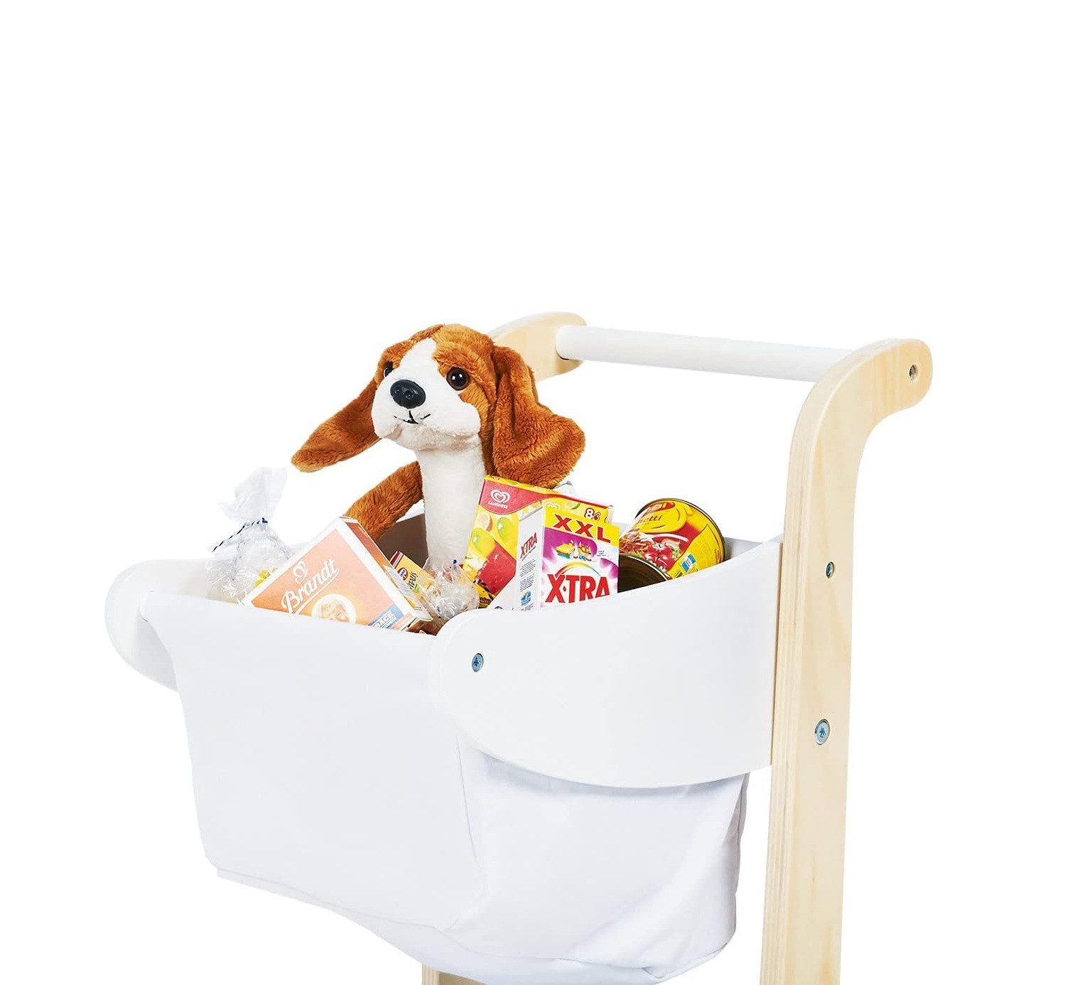 Pinolino® Spiel-Einkaufswagen Erna mit Stoffkorb & Rädern - Holzspielzeug in Weiß, (1-tlg), Fördert Motorik, Kreativität und soziale Fähigkeiten