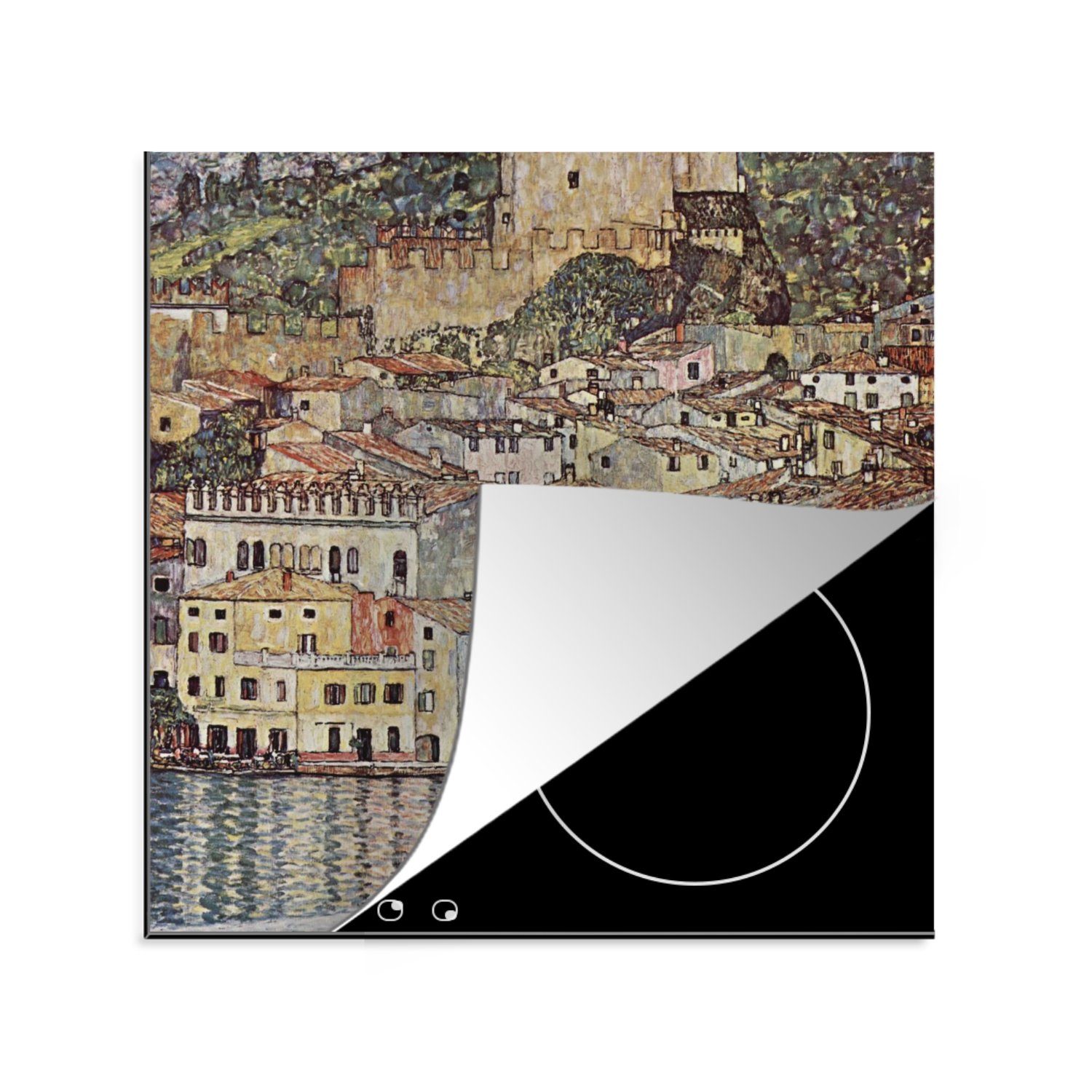 MuchoWow Herdblende-/Abdeckplatte Malcesine am Gardasee - Gustav Klimt Gemälde, Vinyl, (1 tlg), 78x78 cm, Ceranfeldabdeckung, Arbeitsplatte für küche
