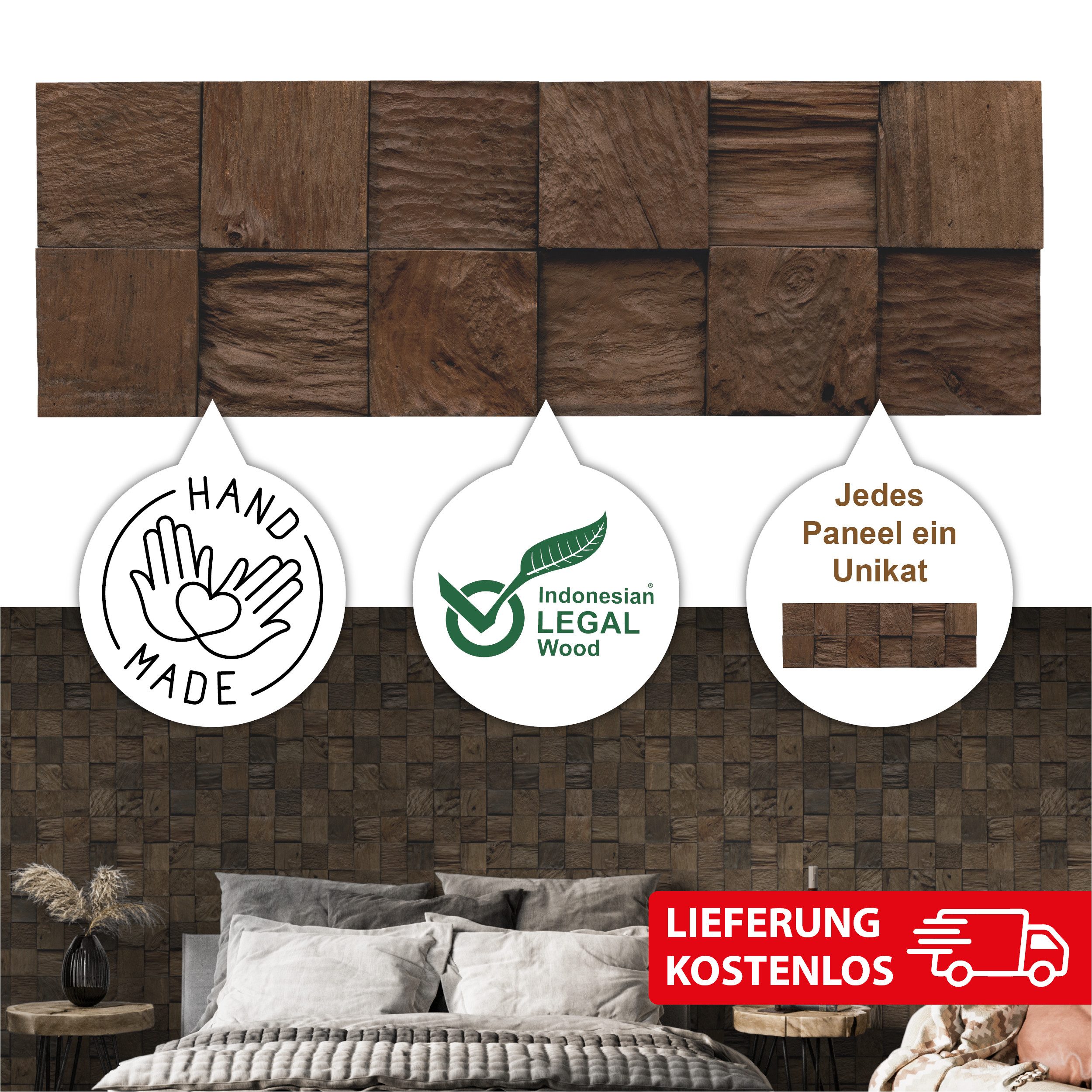 INDO 3D Wandpaneel Teak Classic Cube, günstig online kaufen