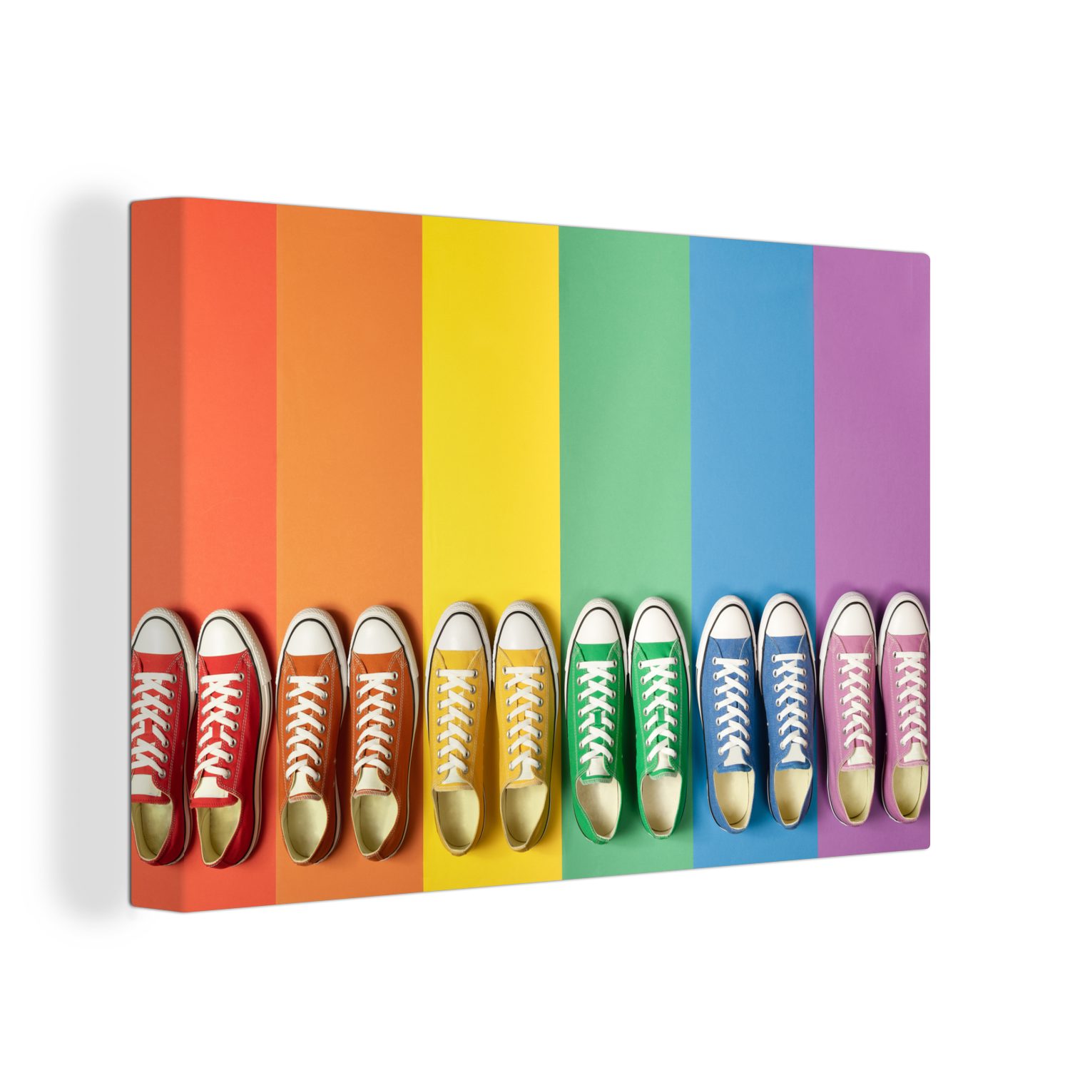 OneMillionCanvasses® Leinwandbild Regenbogen mit passenden Turnschuhen, (1 St), Wandbild Leinwandbilder, Aufhängefertig, Wanddeko, 30x20 cm