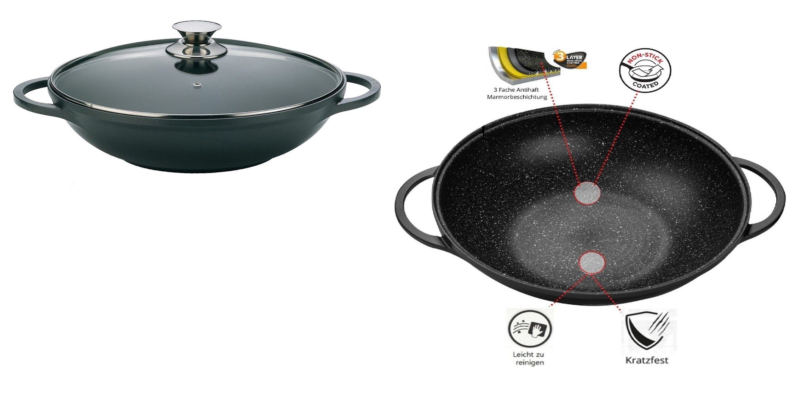 Cheffinger Wok Bratpfanne Wokpfanne Induktion Doppelter Griff Ø 36cm Ceffinger DW-36, Material: Aluminium