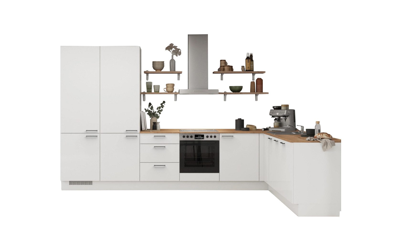 nobilia® Winkelküche Fjord, individuell anpassbar, gratis Küchenplanung mit Profis, (Breite 613.2 cm), vormontiert, wahlw. mit E-Geräten, inkl. Lieferung