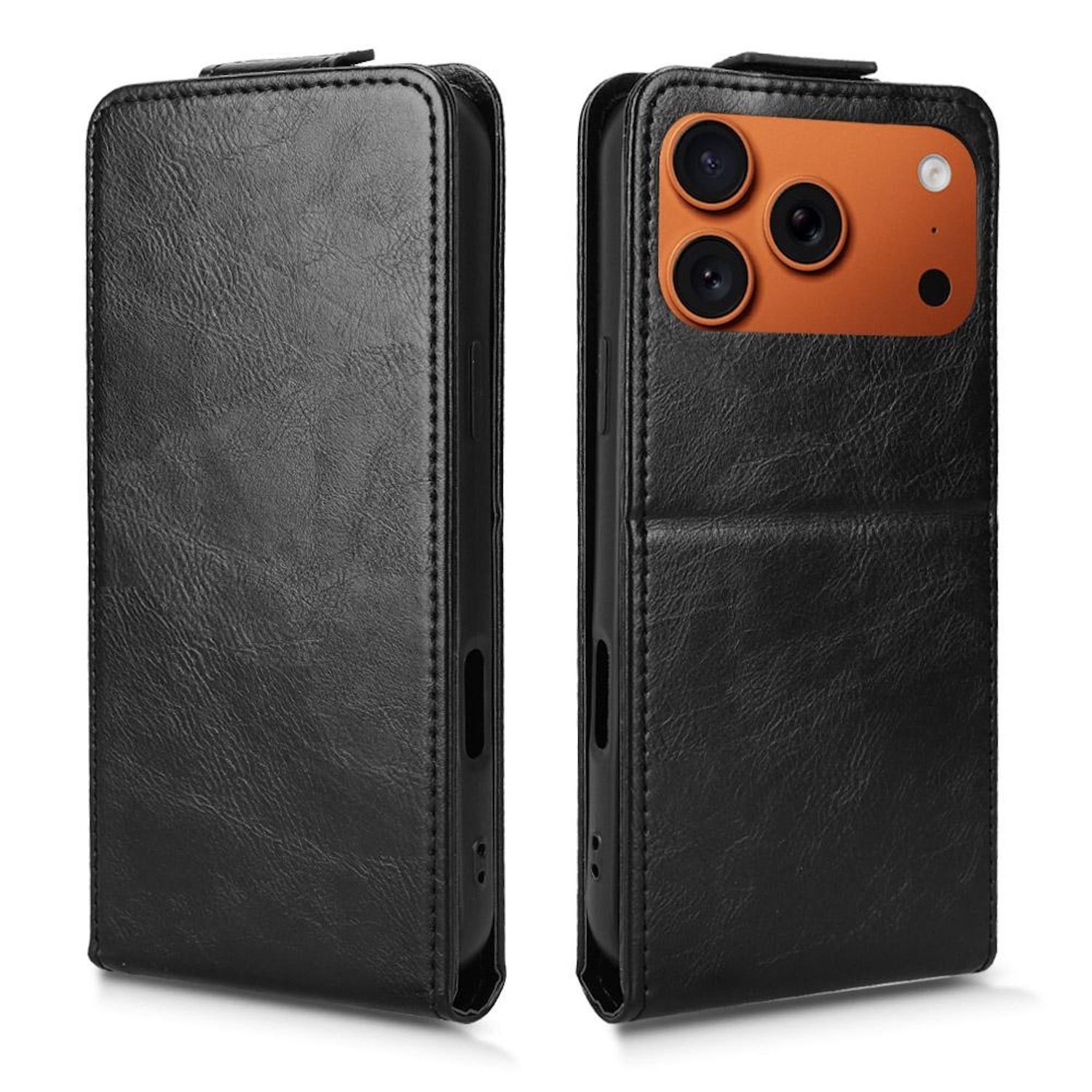 Wigento Smartphone-Hülle Für Apple iPhone 17 Pro Magnetische Wallet Kunstleder Hülle Schwarz, Magnetverschluss, Kartenfächer, Halterfunktion