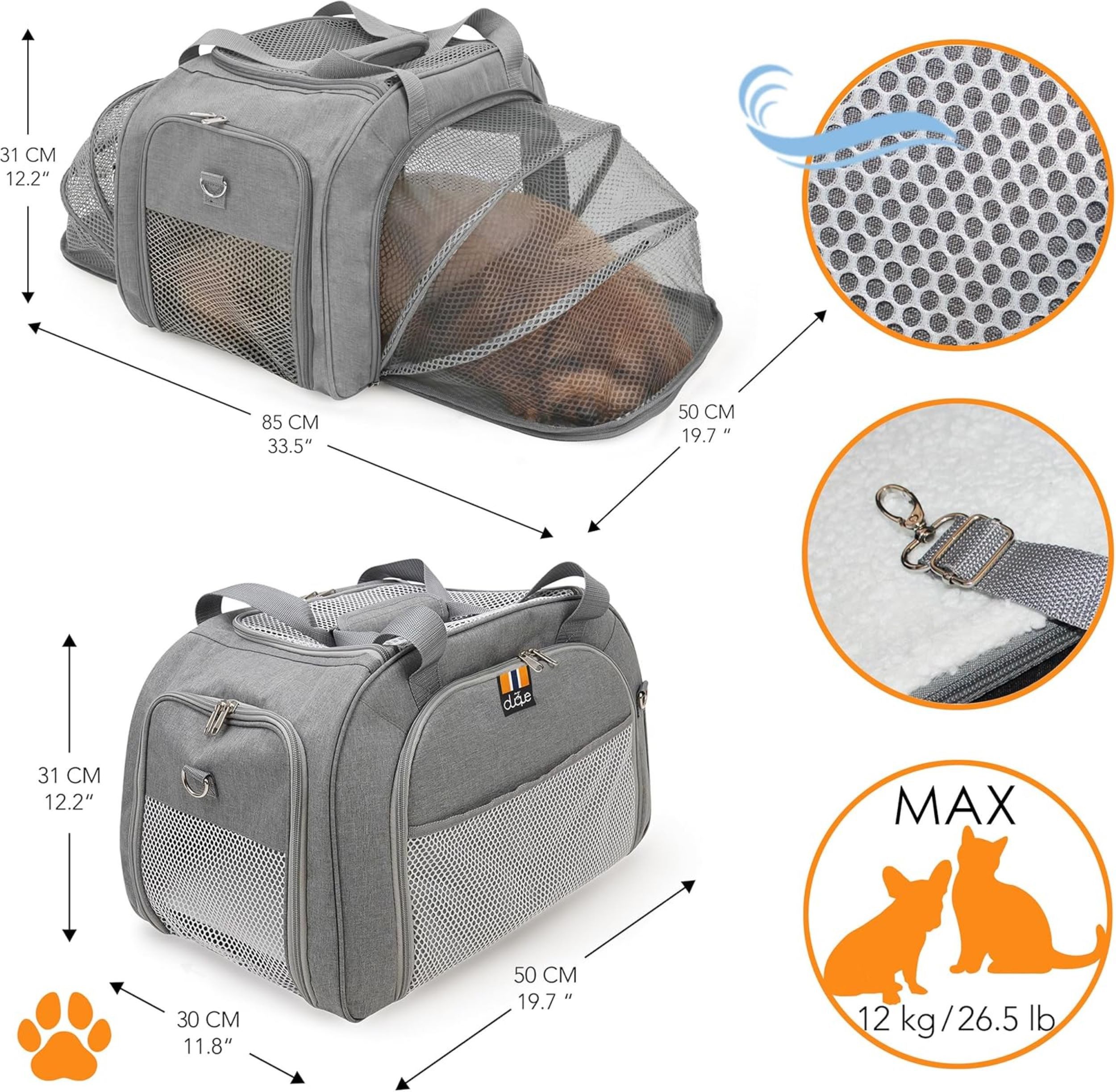 509_Crew Hunde-Transportbox Car-Go Transport Haustiere, multifunktional mit Isofix bis 12 kg, Hundetransporttasche mit ISOFIX-Station