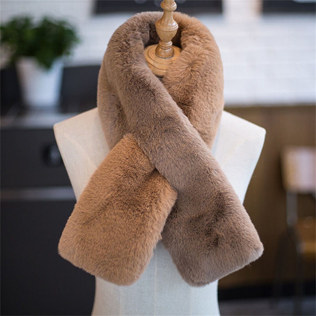 DÖRÖY Modeschal Damen Wintermode Nachahmung Pelz Schal, verdickt warmen Schal Braun