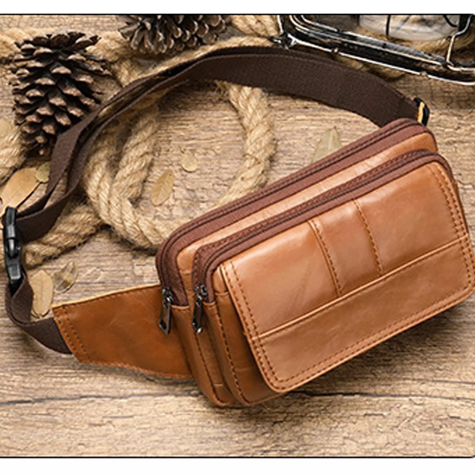 YUBRO-STUDIO Bauchtasche Herren Echtleder Bauchtasche Mehrere günstig online kaufen