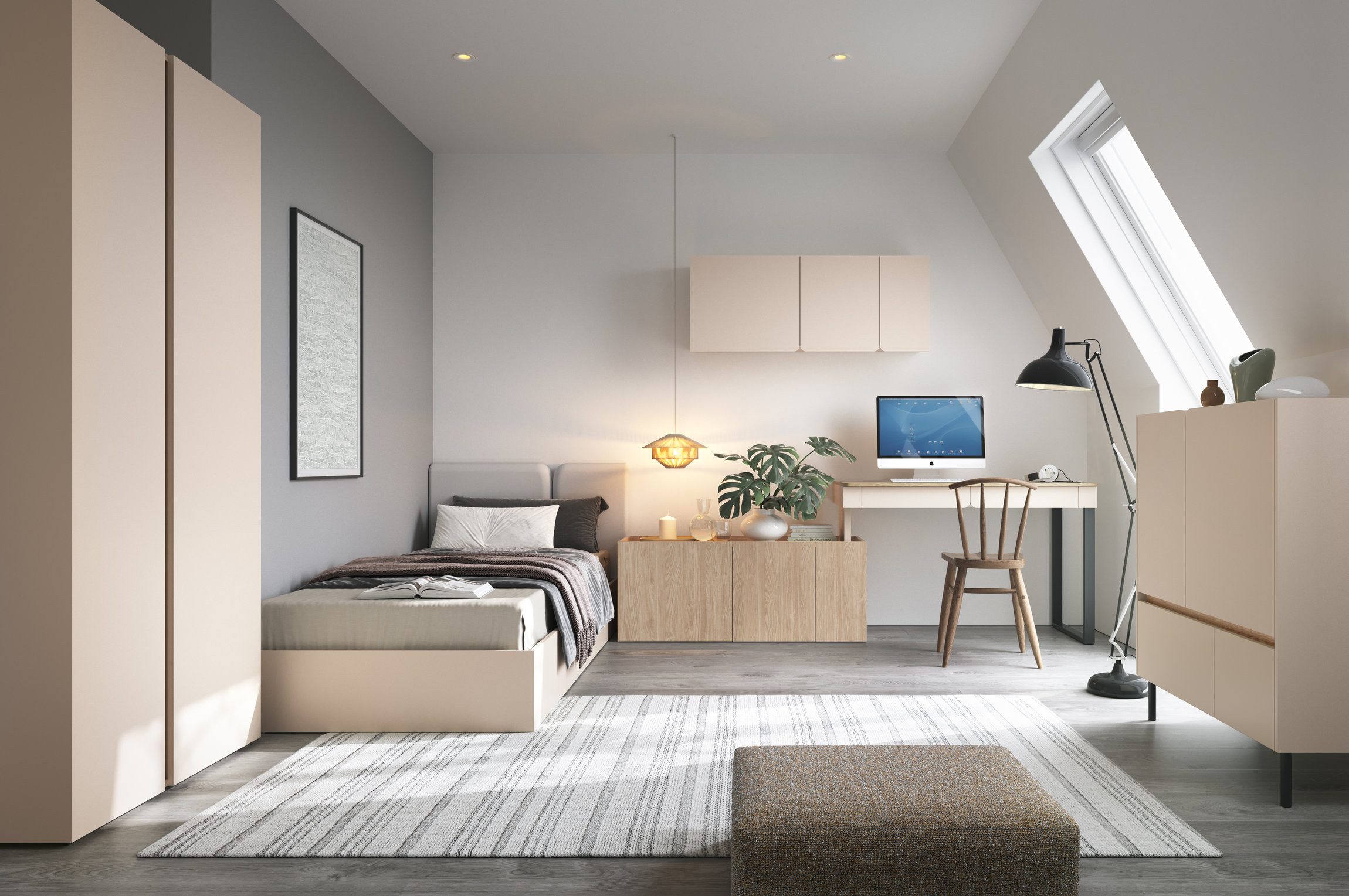 möbel-direkt.de Jugendzimmer-Set Luis in Beige und Eiche, (Komplett Set, 6-tlg., in verschiedenen Varianten oder als Einzelartikel wählbar), Lattenrost: aufklappbar, ABS-Kanten