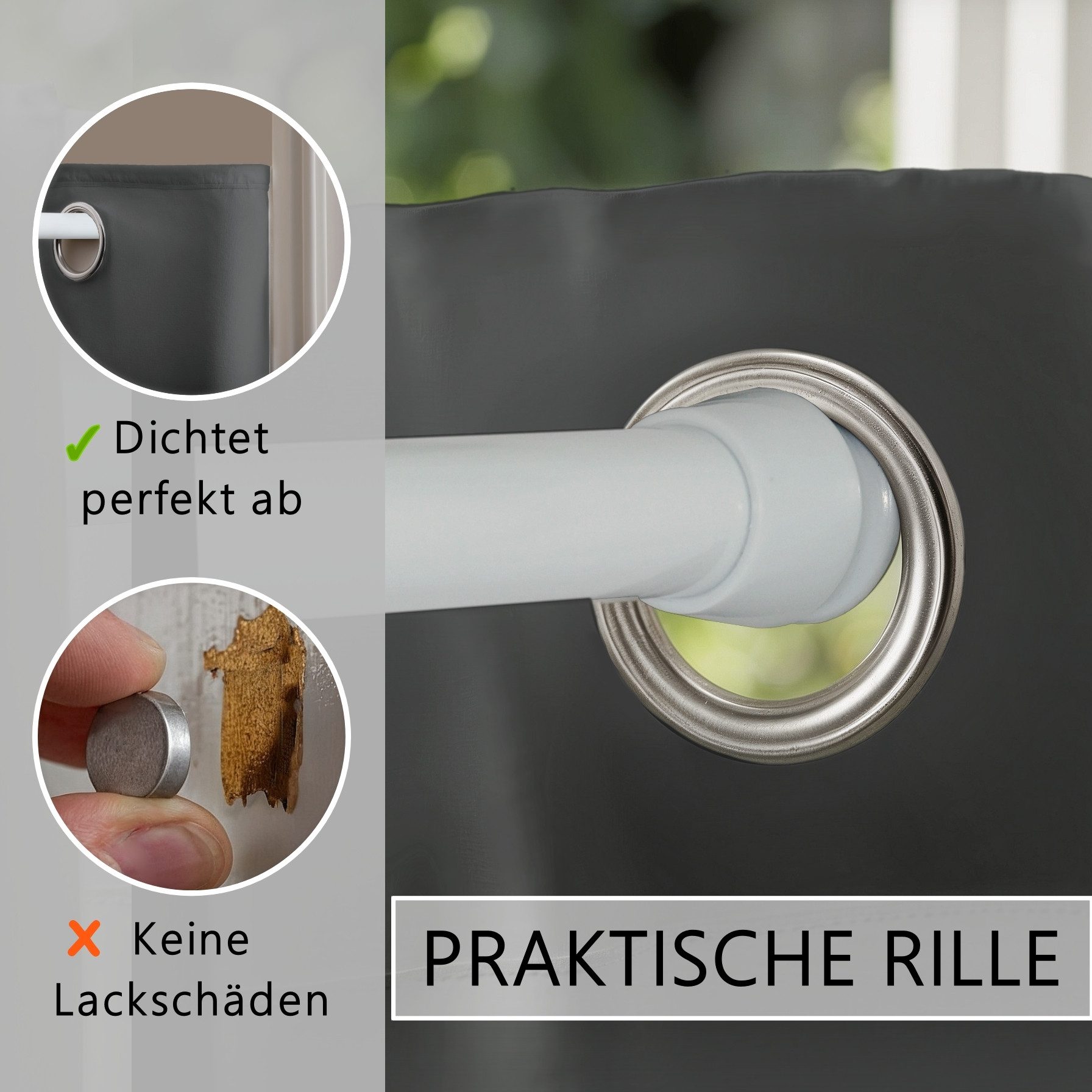 tinycurtains Türvorhang mit Stange weiß 70-120 cm Thermo Vorhang ohne Bohren, blickdicht, Ösen, verdunkelnd, Polyester, blickdicht, Anthrazit Nebula, Türgardine – Bild 5 von 5