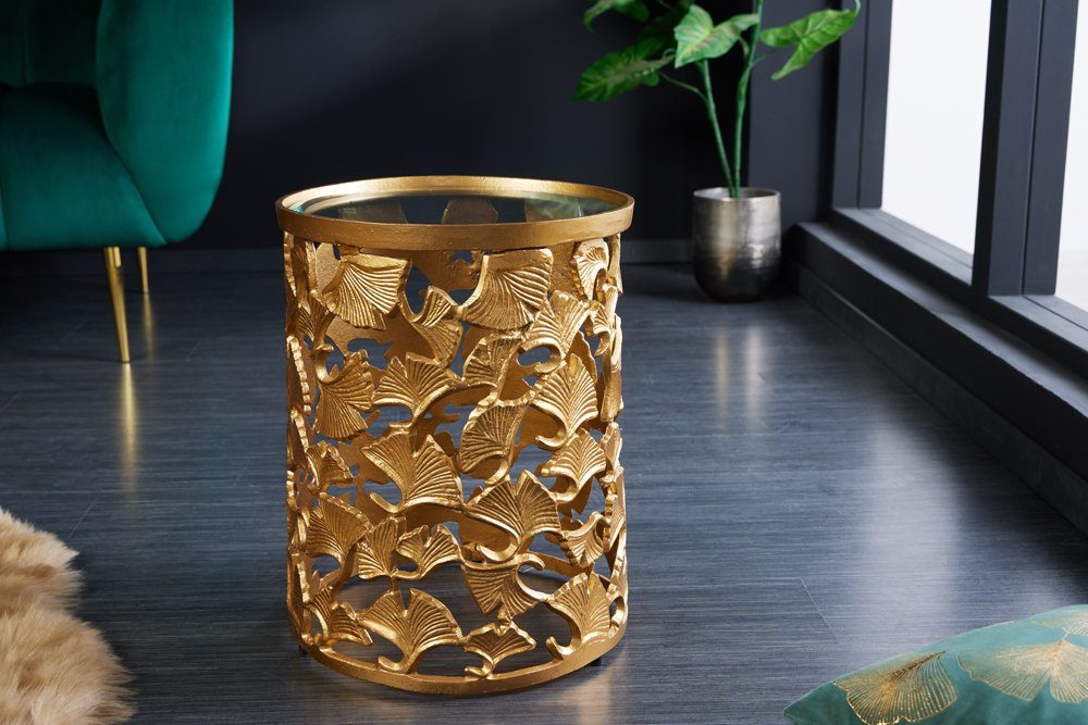riess-ambiente Beistelltisch GINKGO 35cm gold (Einzelartikel, 1-St), Wohnzimmer · Metall · rund · handmade · Vintage Style