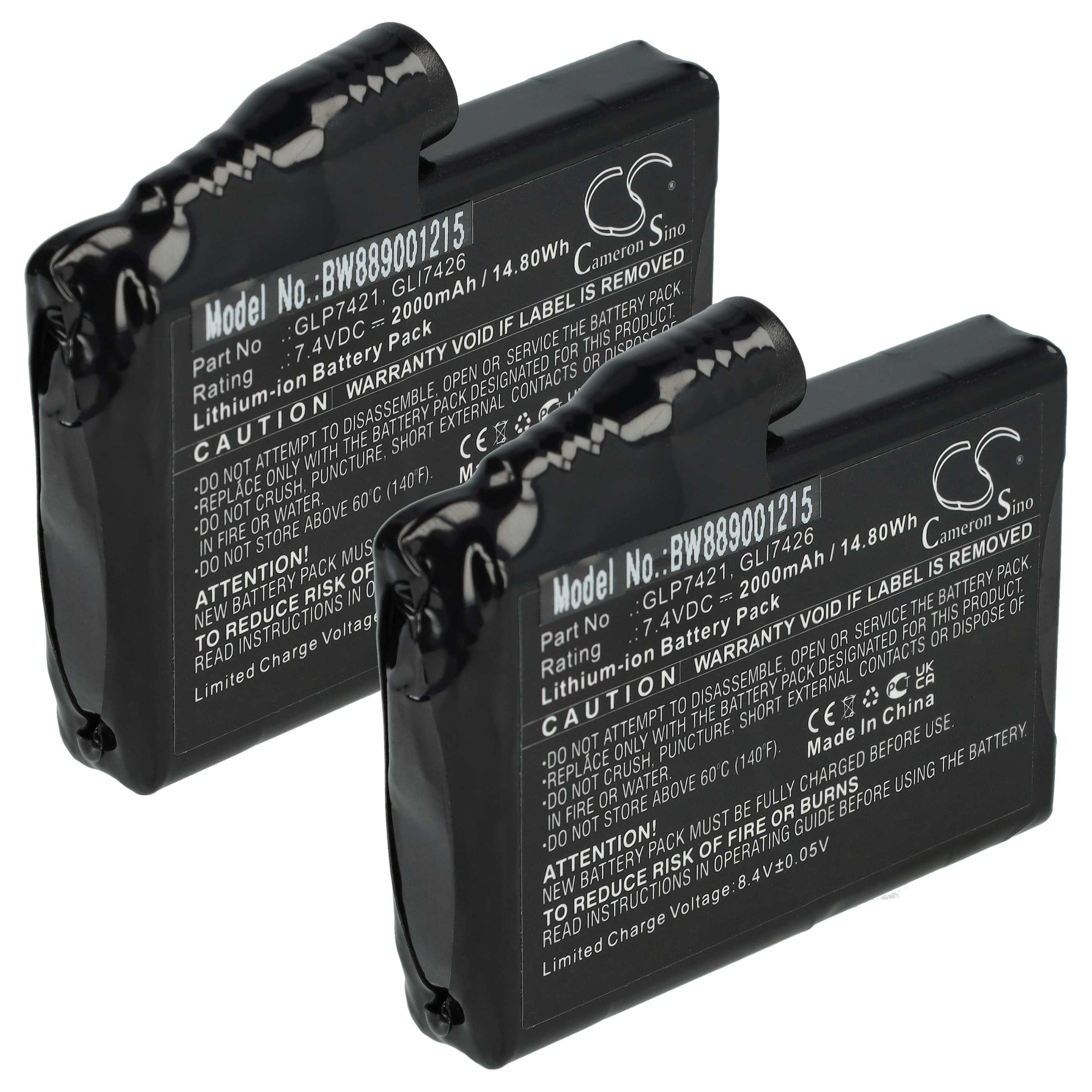 vhbw Akku passend für Glovii GP1R, GJ1G, GXB, GJ1R, GP1C, GJ1, GP1G, GJ1C, Akku Akku Li-Ion 2000 mAh (7,4 V, 2 St), Leistungsfähige Austausch-Akkus für Ihre beheizbaren Handschuhe
