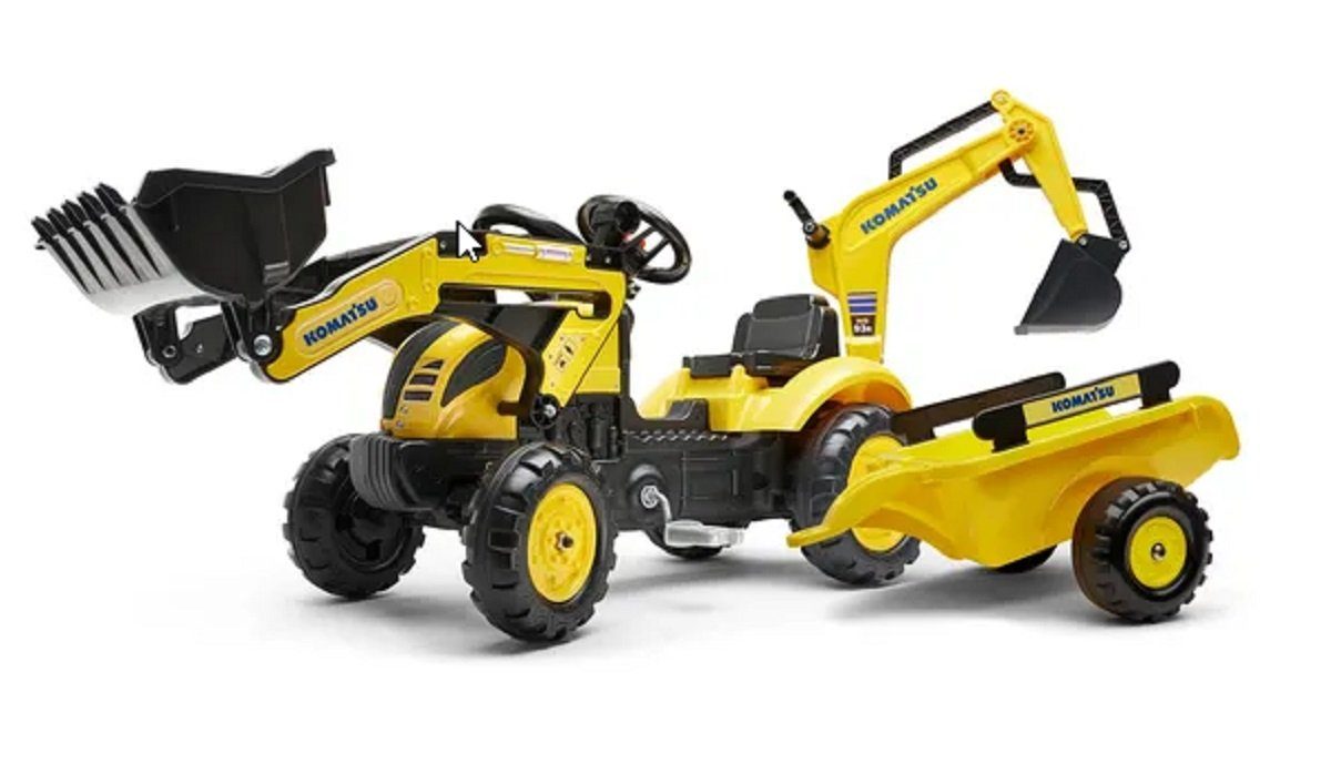 Falk Toys Trettraktor Falk F2076N Komatsu Bagger mit Tiefenlöffel und Anhänger