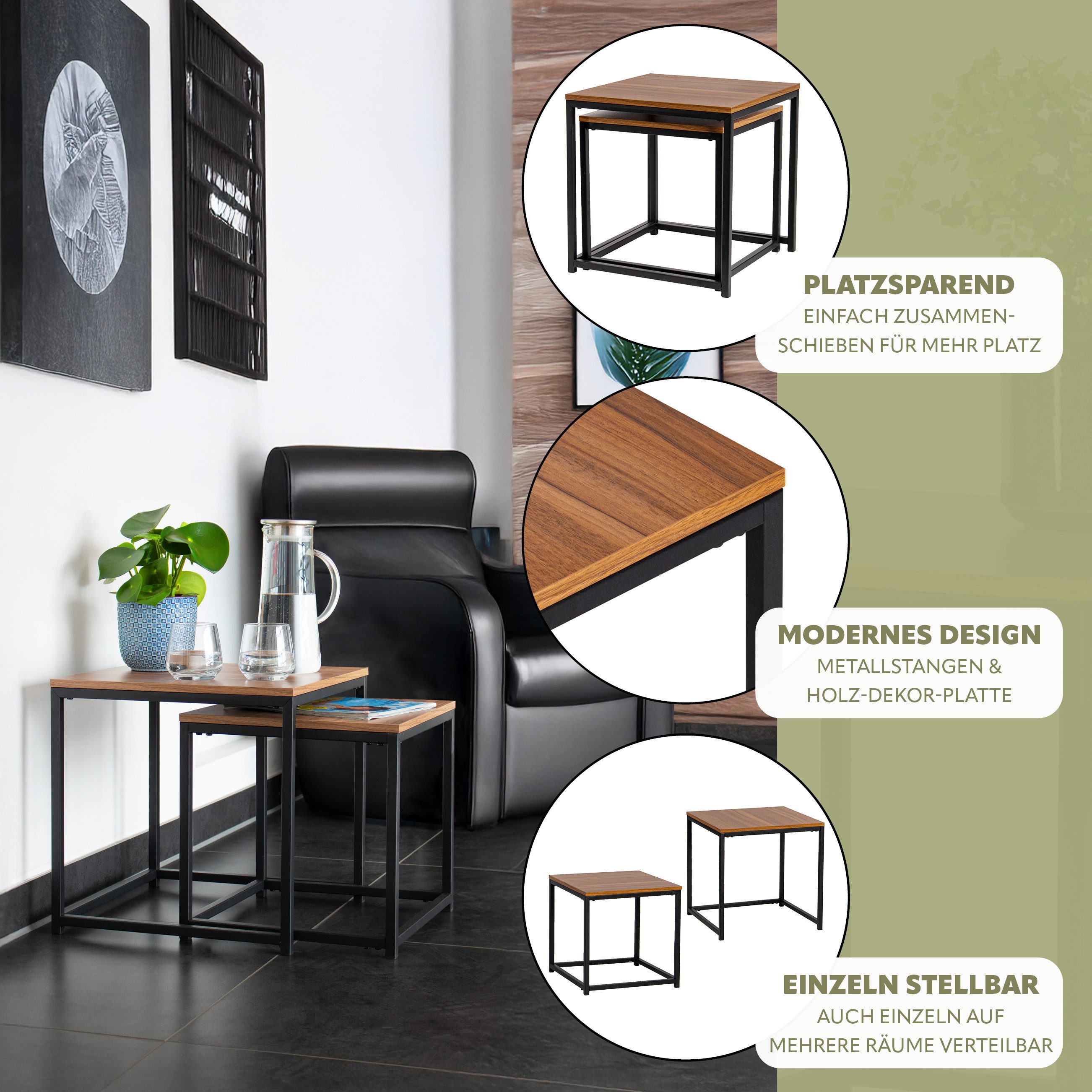 bremermann Satztisch 2er-Set, verschachtelbare Satztische, MDF-Platte (2-St)