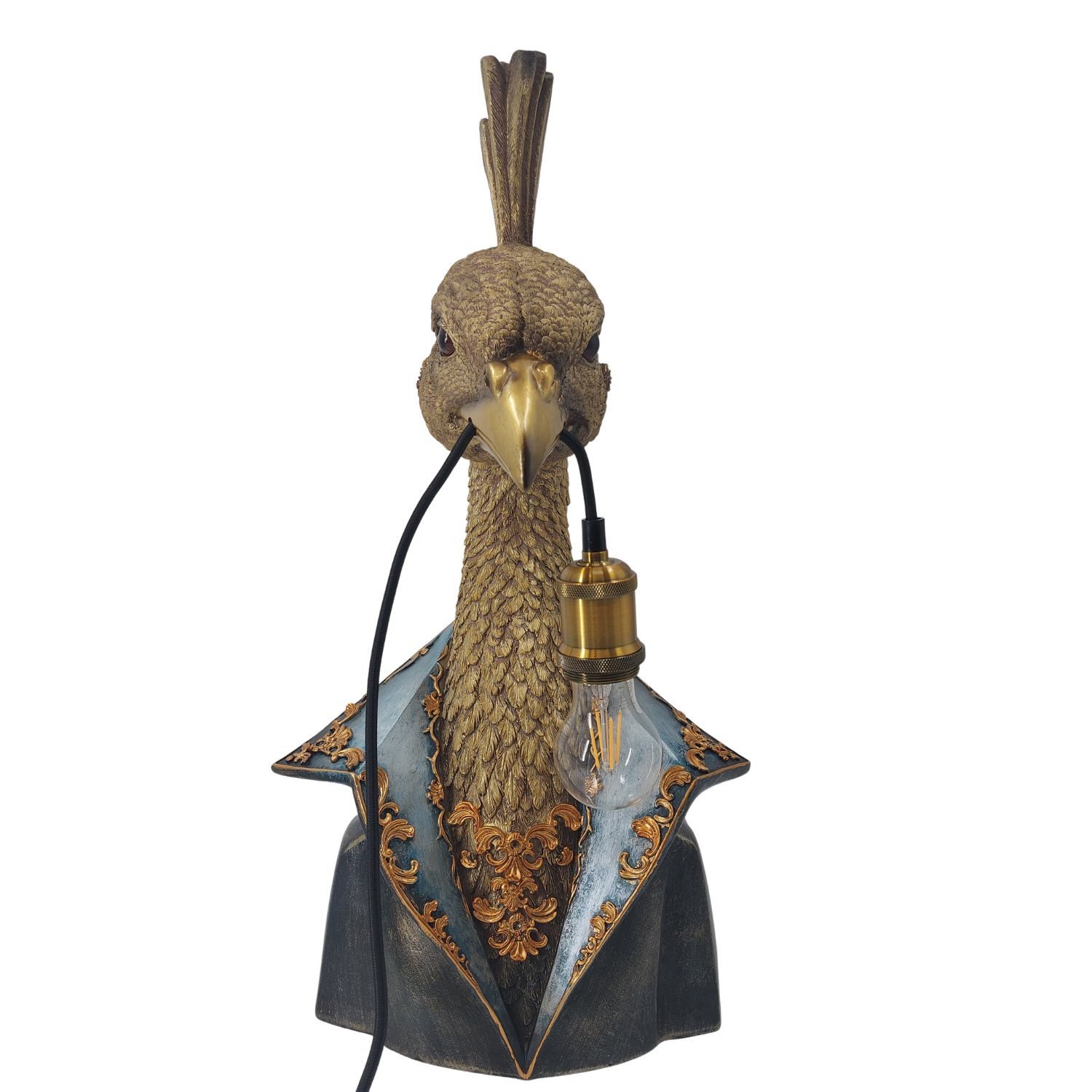 formano Tischleuchte Pop Art Tiere im Anzug, Nicht enthalten, mit Stecker und Schalter, Gold, Pfau, H: 58cm – Bild 4 von 5