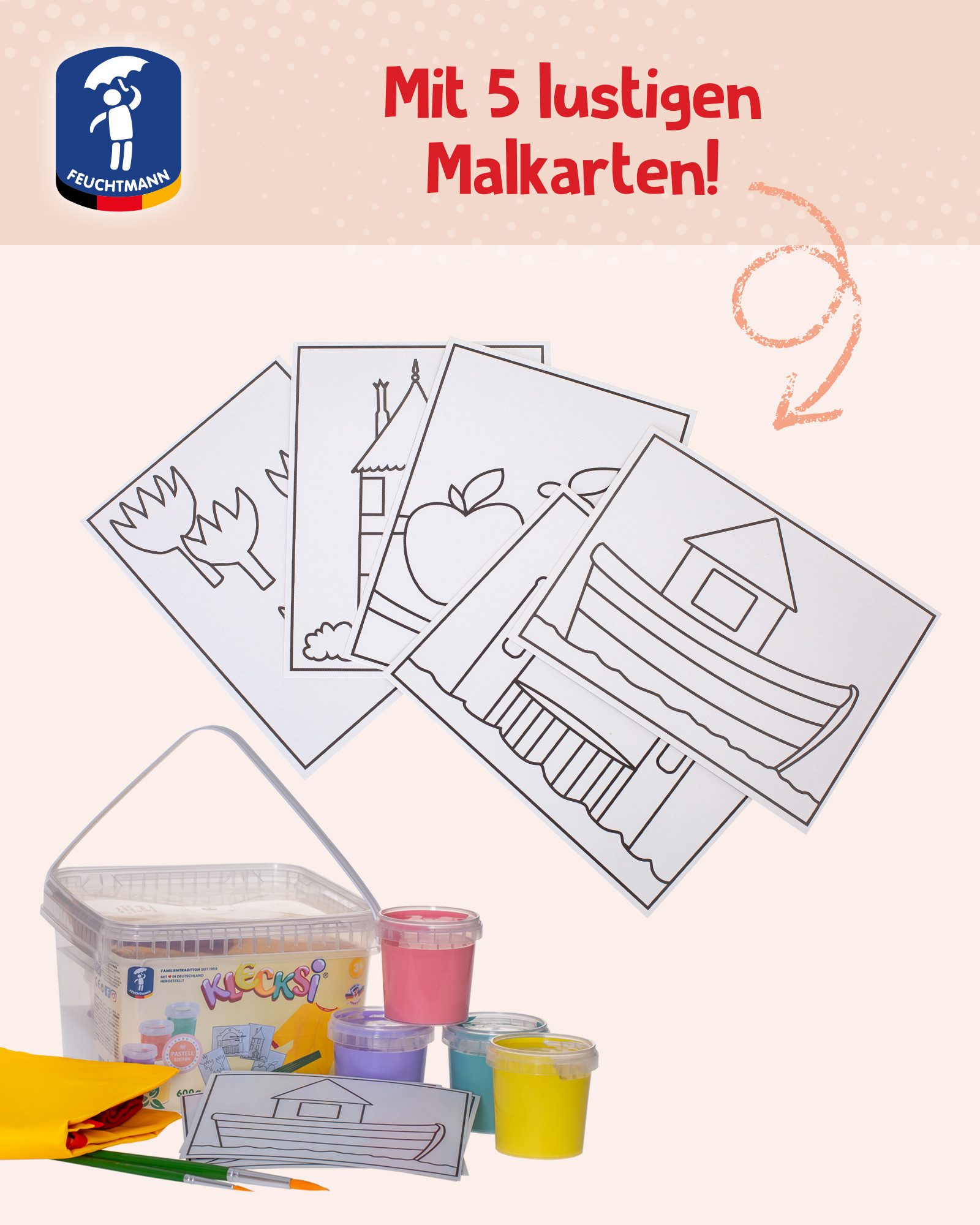 Feuchtmann Fingerfarbe KLECKSi Pastell, 4x150g hautfreundliche Fingermalfarbe für Kinder