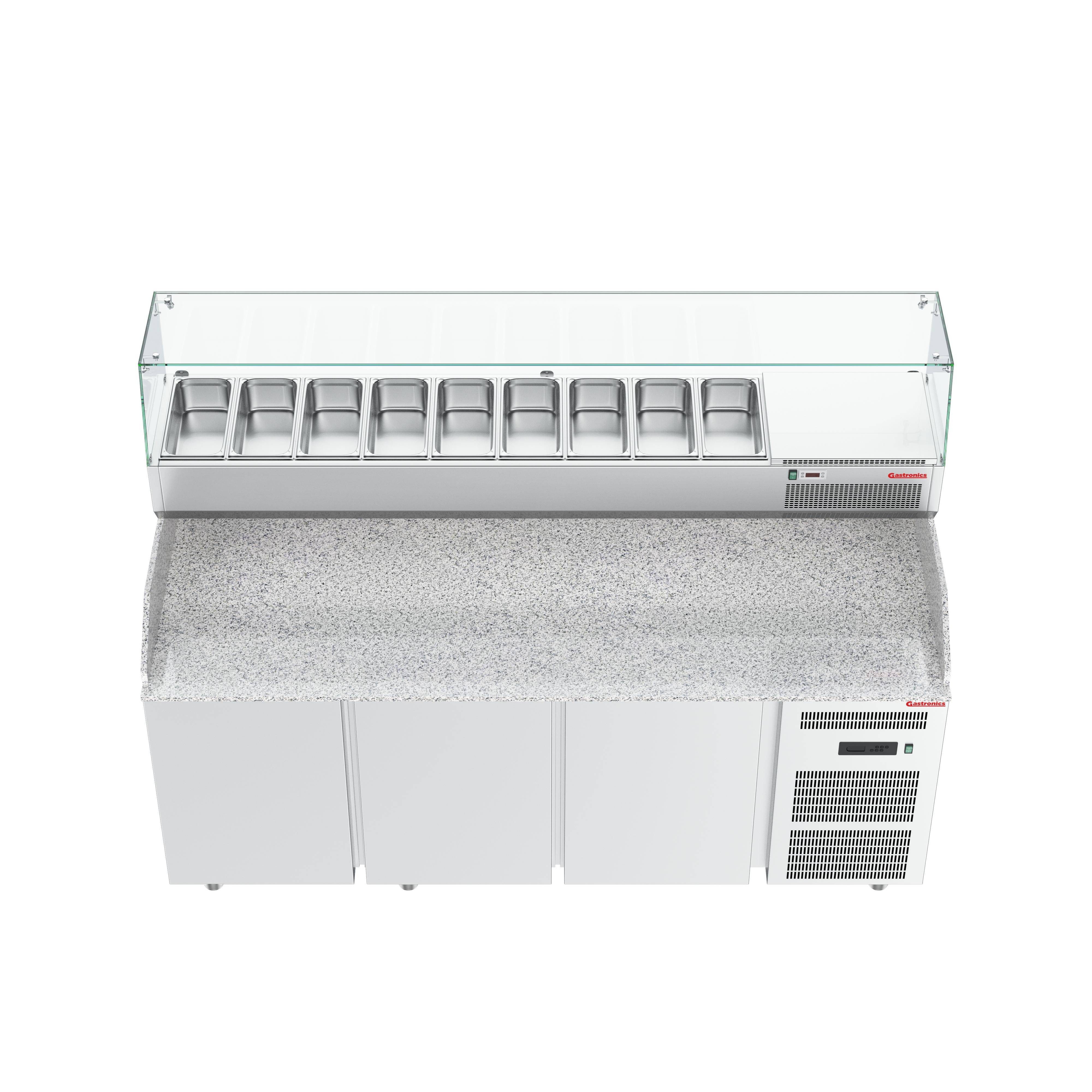 Gastronics Pizzaofen Pizzakühltisch Premium Kühltheke Granit, LED, 207 x 80 x 145 cm