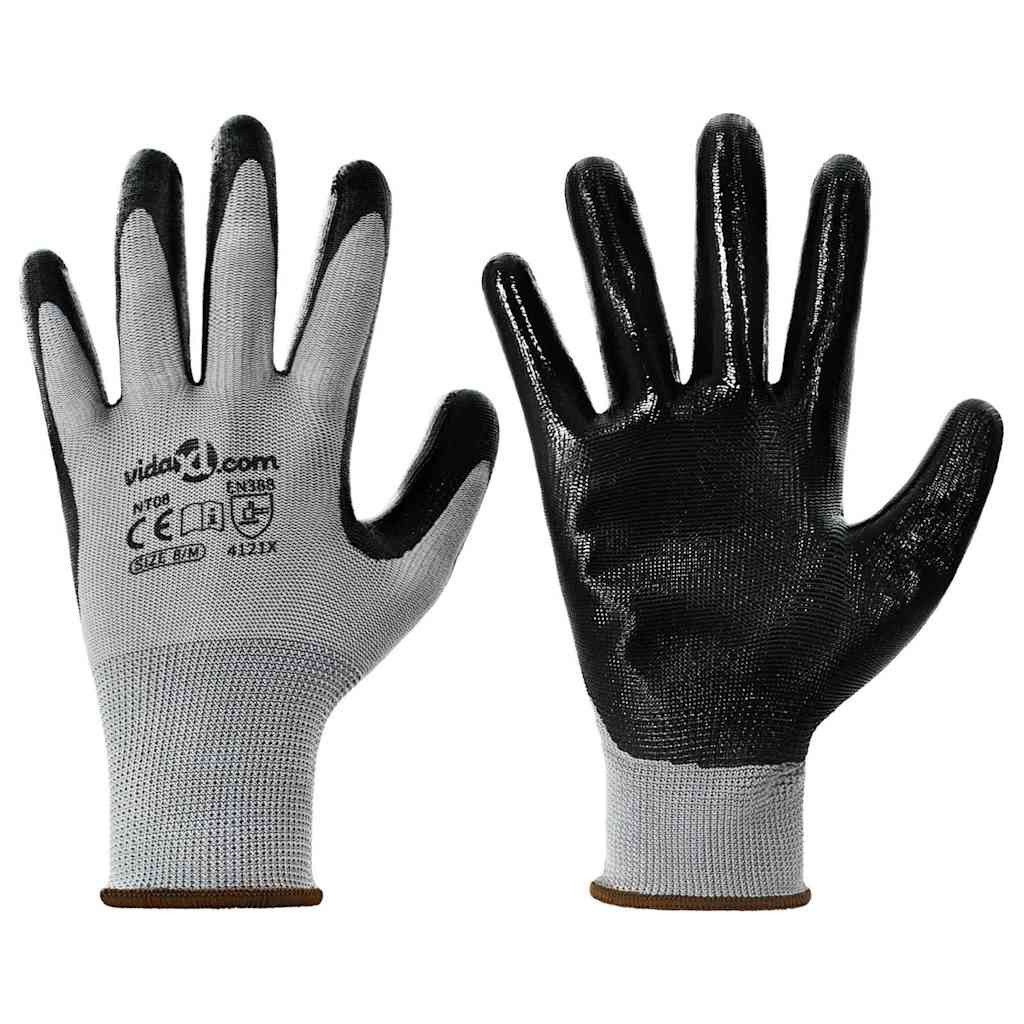 vidaXL Arbeitshandschuh-Set Arbeitshandschuhe 12 Stk. Grau und Schwarz 8 / m Polyester (12-St)