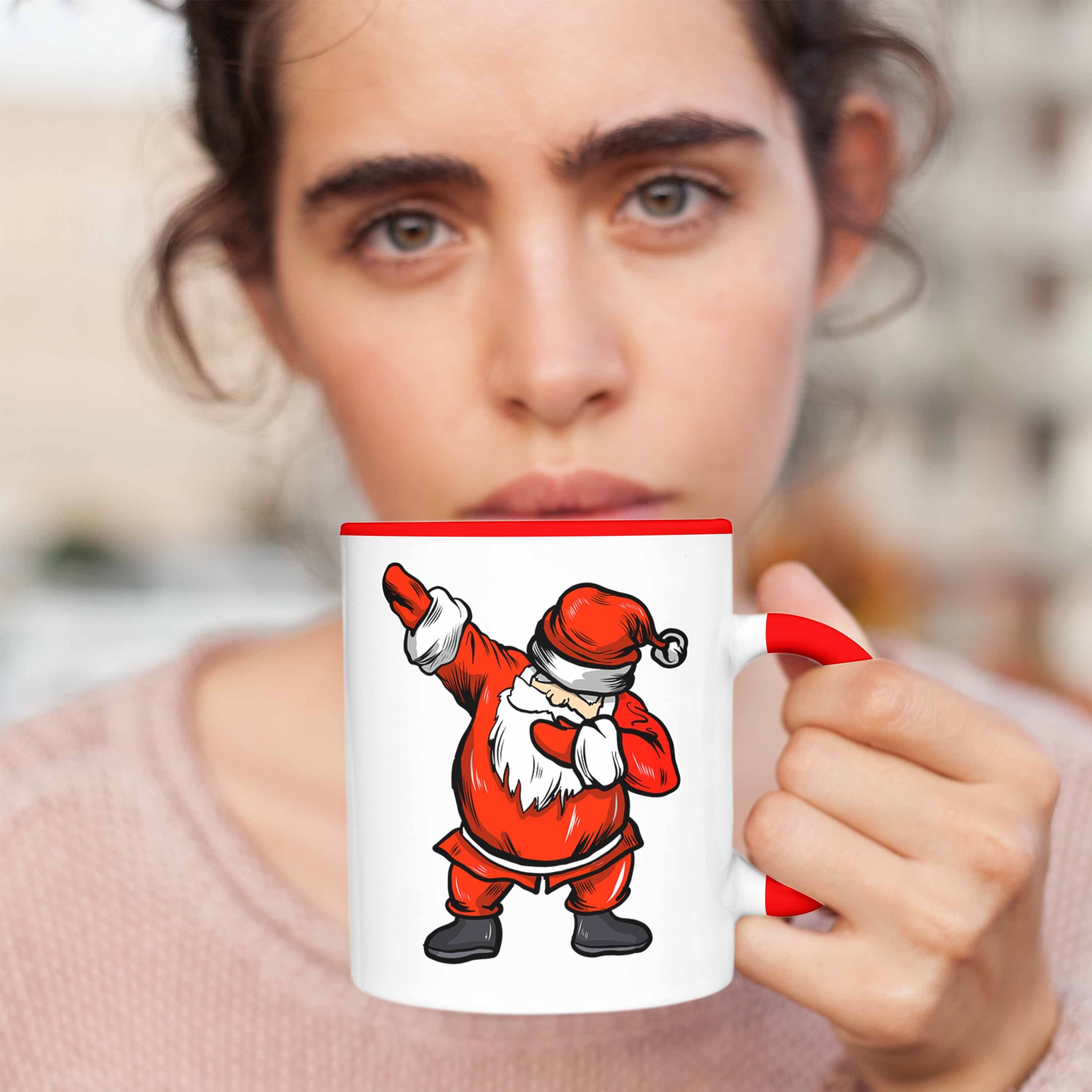 Trendation Tasse Trendation - Weihnachtstasse Lustig Cute Becher Mädchen Grafik Lebkuchen Weihnachtsmann Dab Jungs Rot Geschenk Kinder für Weihnachten Jungen Tasse