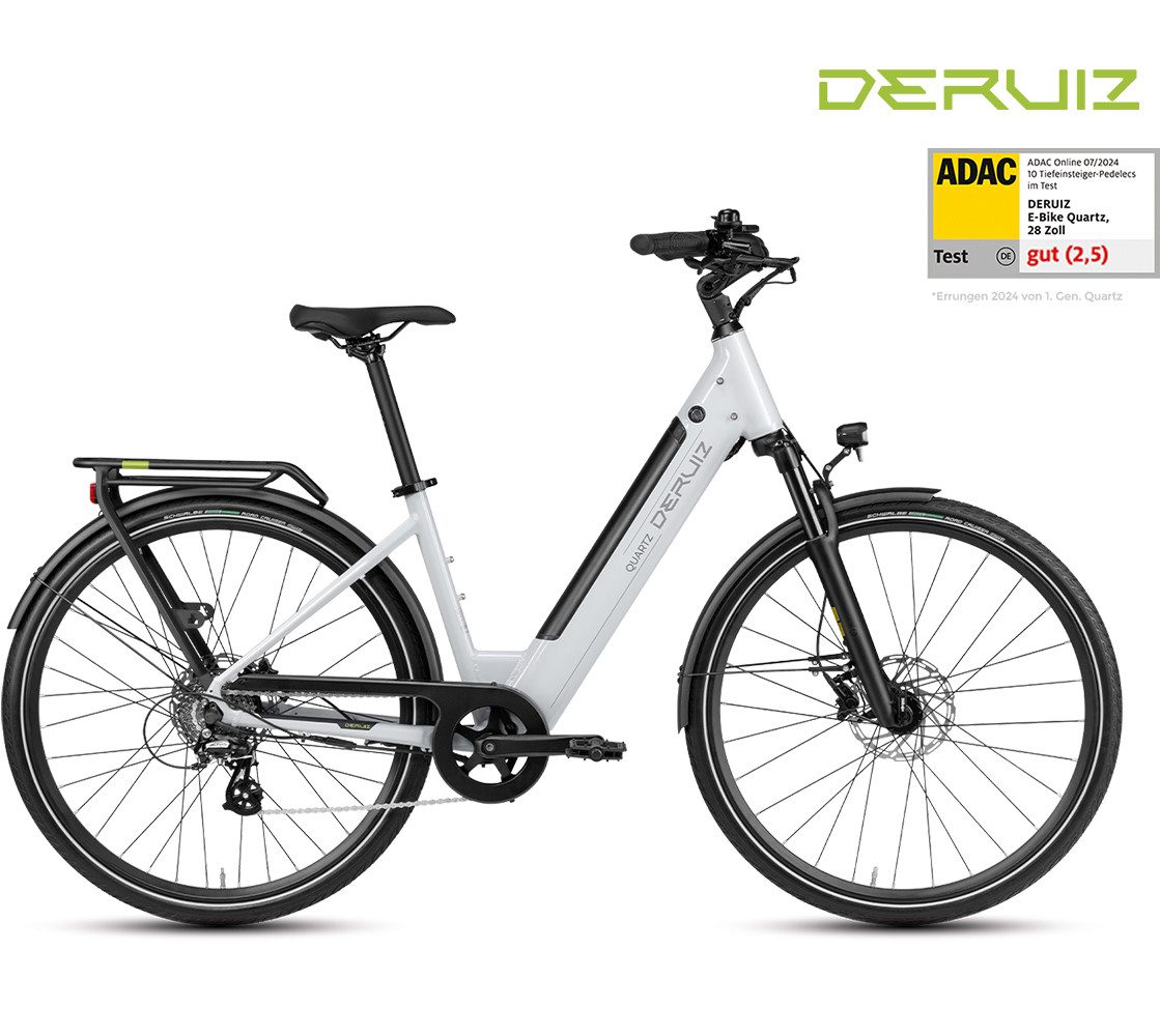 DERUIZ E-Bike Cityrad 28 Zoll, Elektrofahrrad, max. 150km, Drehmomentsensor, 8 Gang Shimano Altus RD-M310 Schaltwerk, Kettenschaltung, Heckmotor, 644 Wh, (Federgabel mit Lockout, Aluminium-Schutzbleche, leicht, nur ca. 24kg), Farb-LCD-Display mit Bluetooth & APP, RH: 44cm, Hydr. Scheibenbremsen