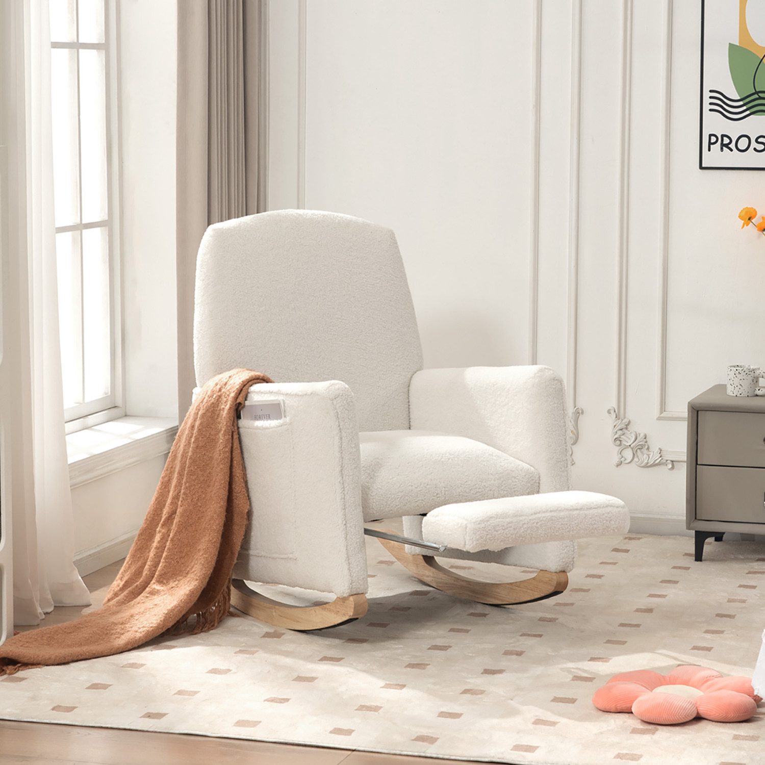 GLP Кресла-качалки Кресла-качалки mit Hocker, ergonomischer Relaxsessel (bis 120 kg belastbar, stabiler Stuhl mit Holzfüßen und hoher Rückenlehne), stilvolles und bequemes Design für Wohnzimmer und Schlafzimmer